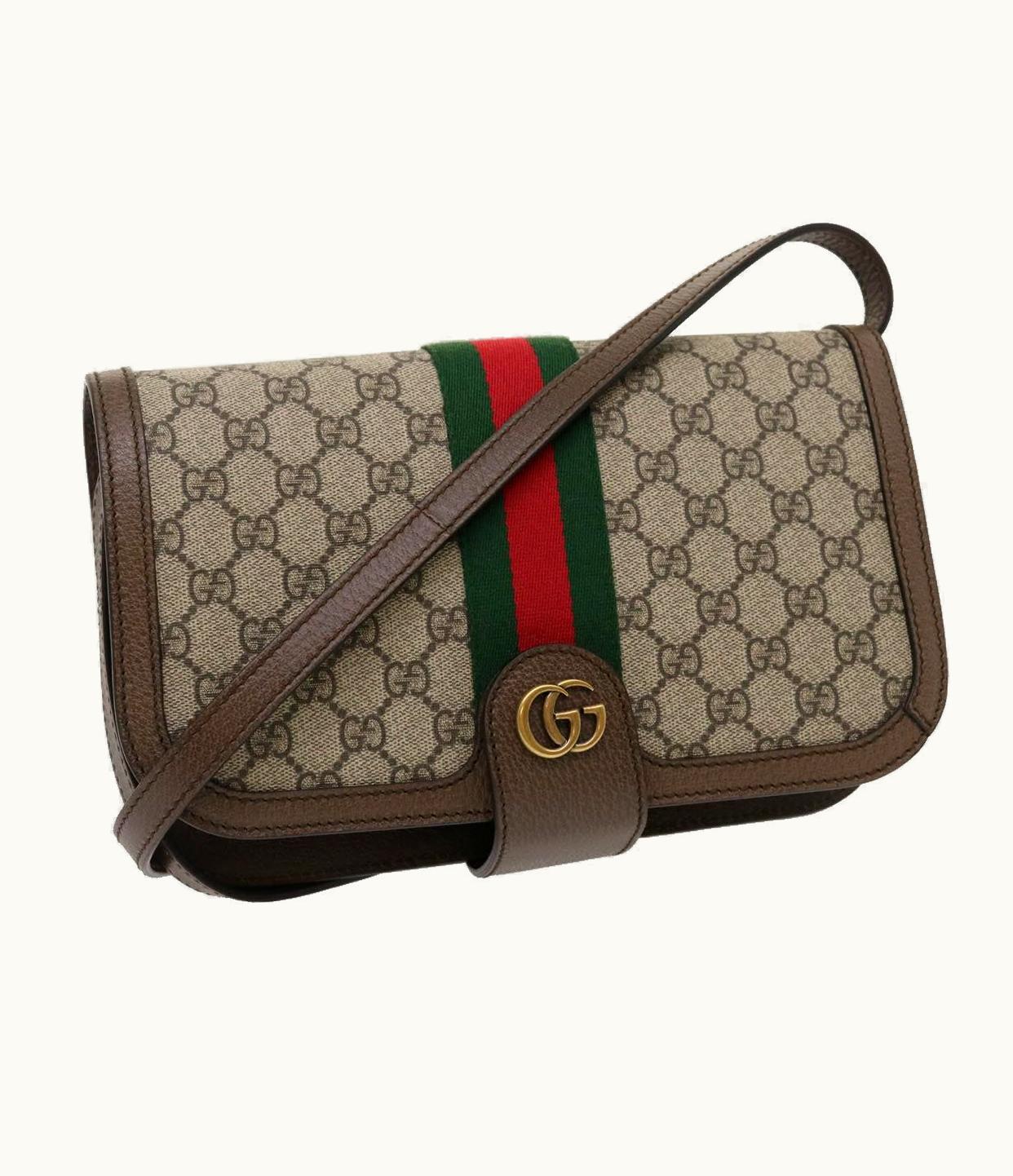 Gucci Gucci GG Supreme Ophidia Web Sherry Line Shoulder Bag Beige