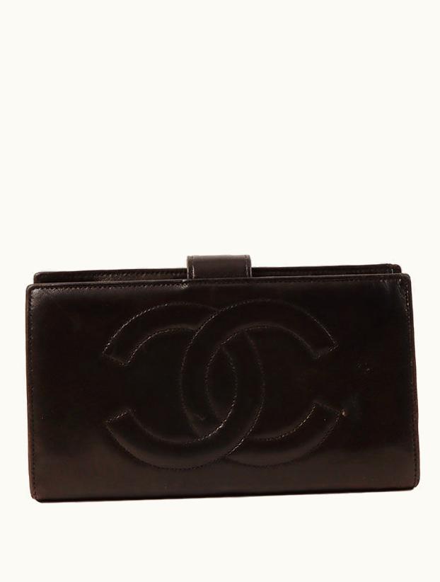 Chanel Chanel Around 1995 Made CC Mark Stitch Wallet Black