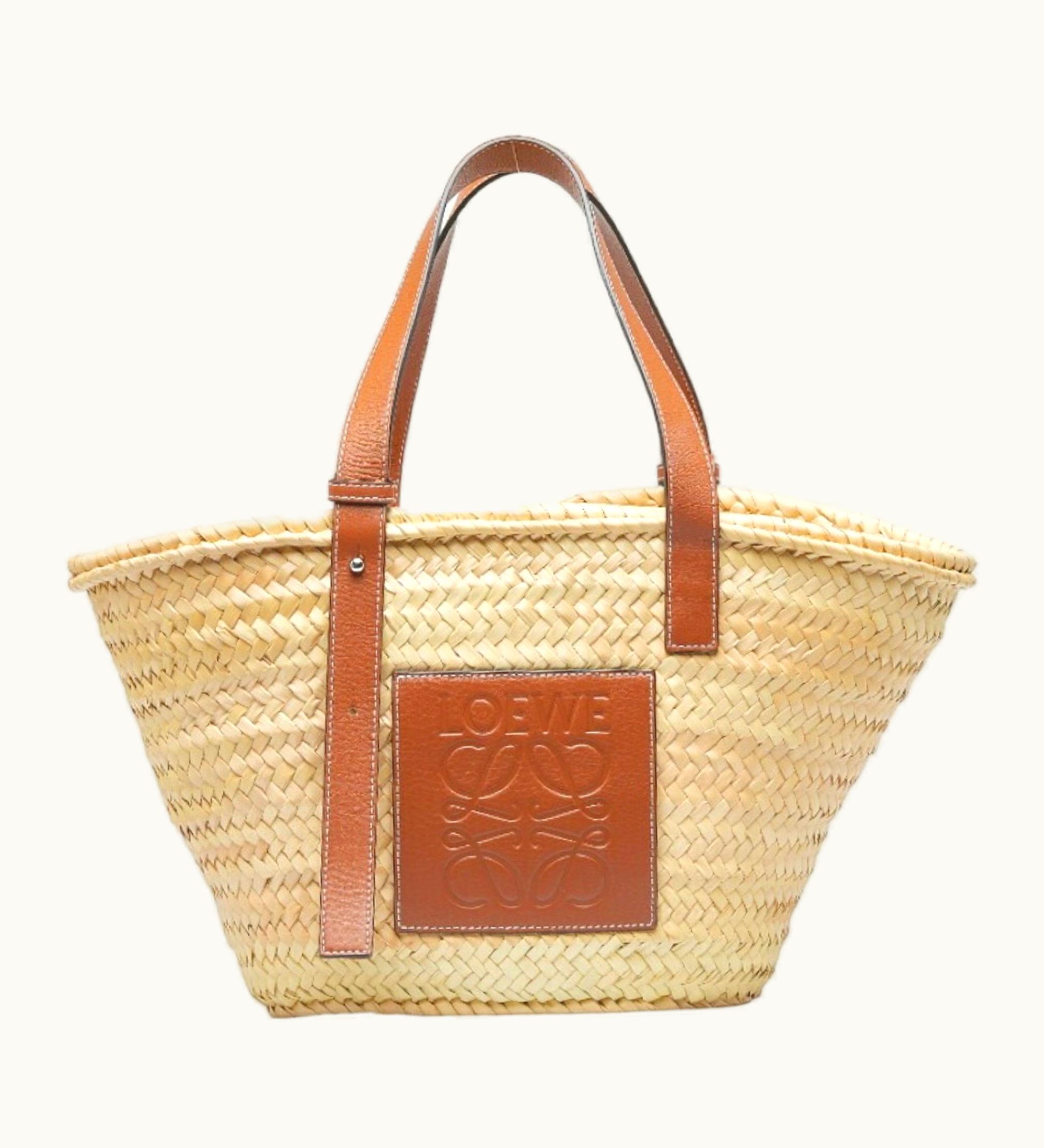 Loewe Loewe Palm Leaf Basket Small Handbag Natural Brown Raffia Leather Ladies