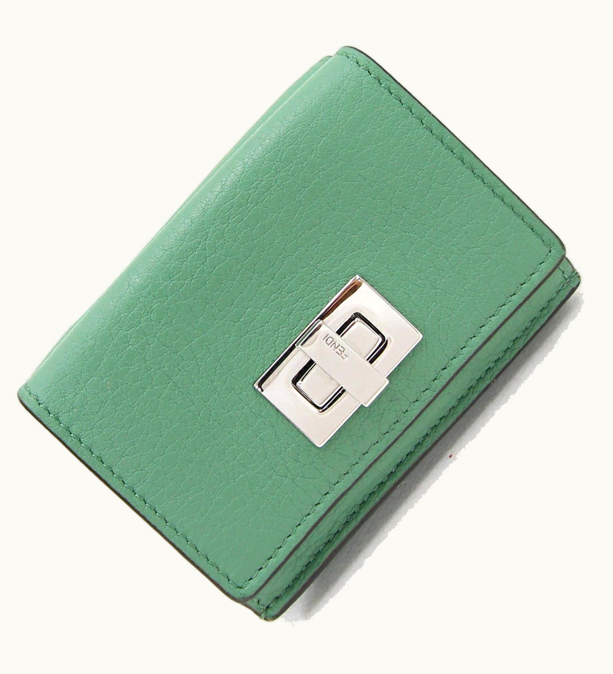 Fendi Fendi Trifold Wallet Peekaboo 8M0426 Green Leather Women's