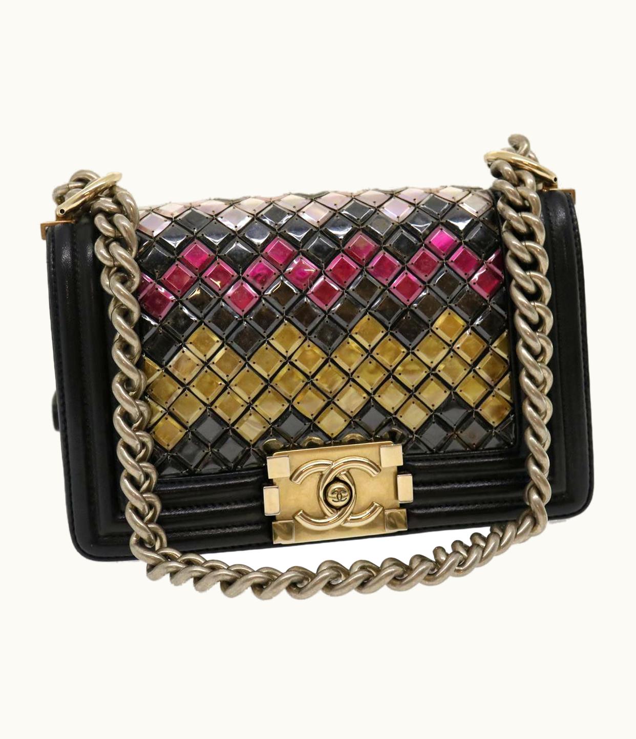 Chanel Chanel Boy Chain Shoulder Bag Black Multicolor CC