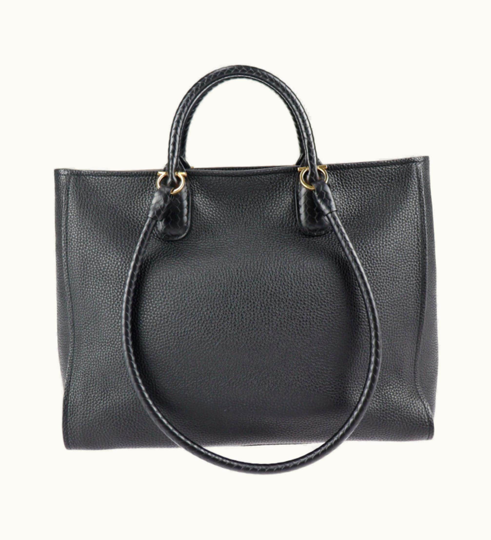 Salvatore Ferragamo Salvatore Ferragamo Gancini Tote Bag 21 0914 Leather Black Gold Hardware 2Way Shoulder