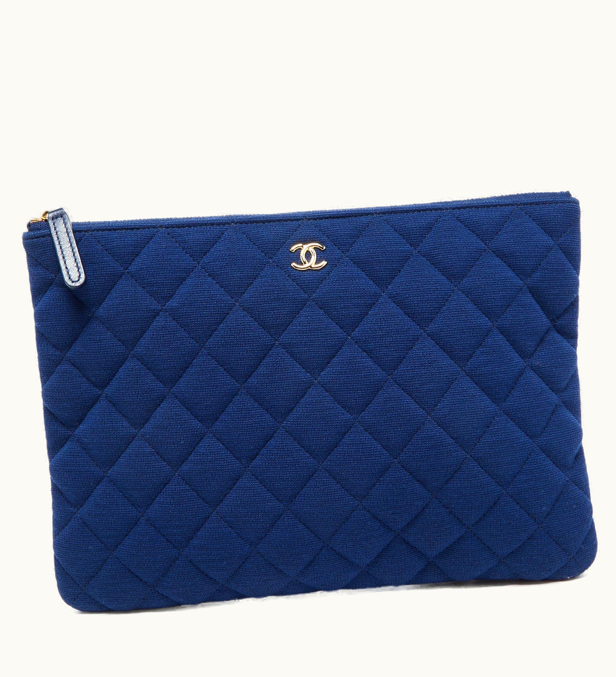 Chanel Chanel Blue Quilted Jersey Medium O Case Clutch