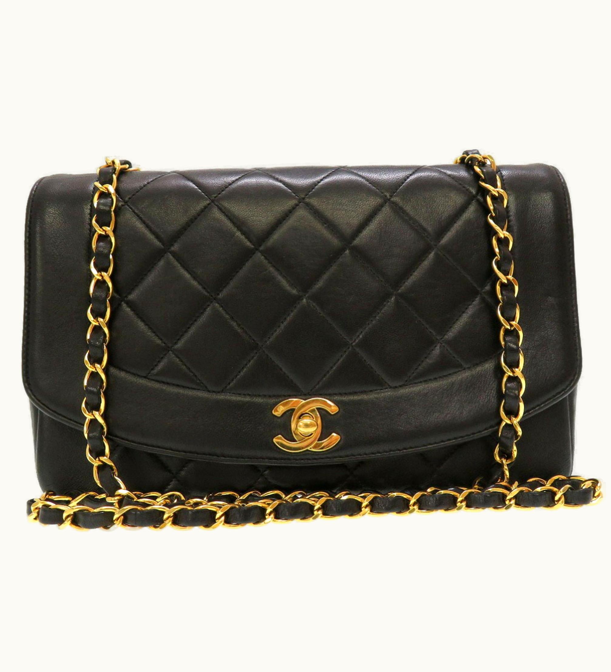 Chanel Chanel Diana Matelasse 25 Lambskin Black Gold Chain Shoulder Bag Coco Mark