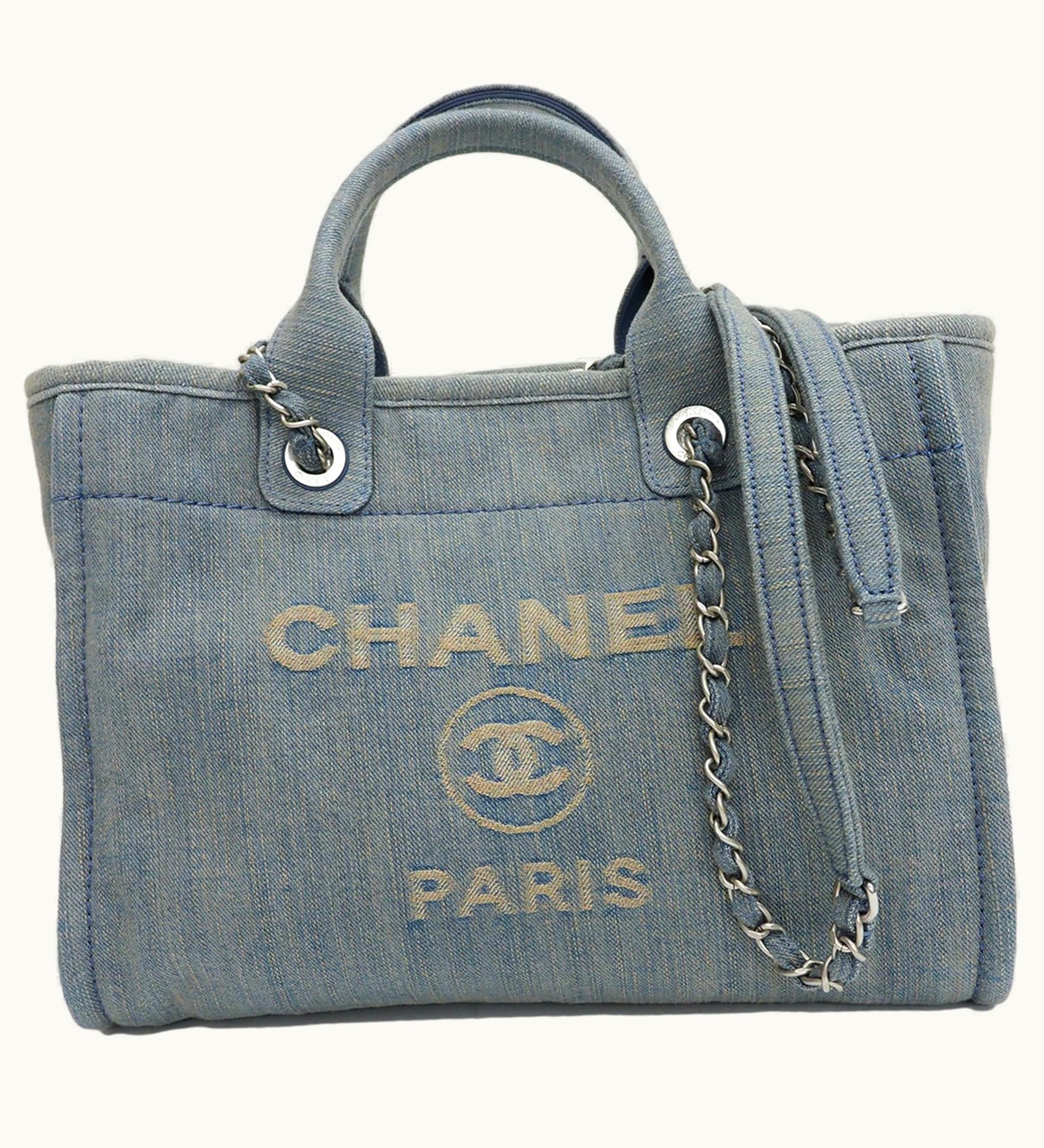 Chanel Chanel Denim Shopping Bag Tote Light Blue Deauville Women's