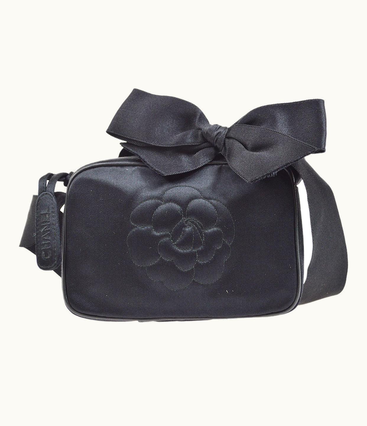 Chanel Chanel 1996-1997 Camellia Stitched Bag Mini Black Satin 73509