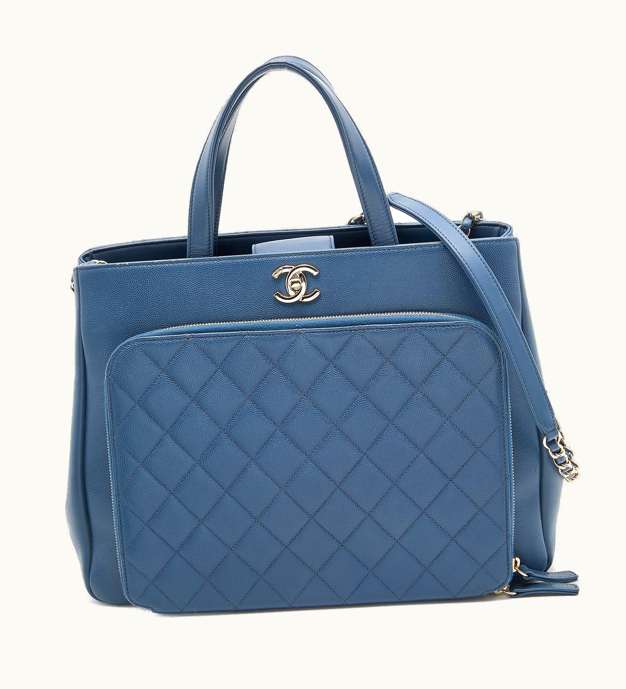 Chanel Chanel Blue Quilted Caviar Leather Large Business Affinity Shopper Tote
