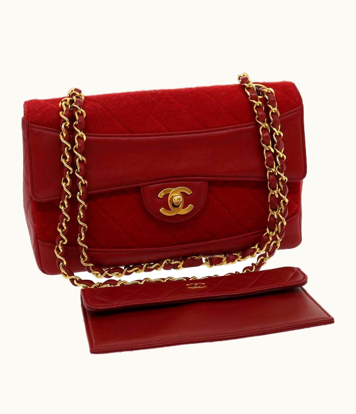 Chanel Chanel Matelasse Double Chain Shoulder Bag Cotton Leather Red CC