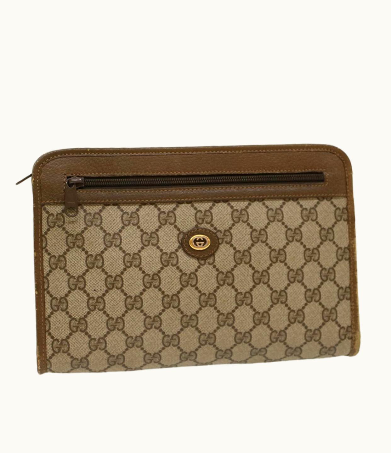 Gucci Gucci GG Canvas Clutch Bag Beige PVC Leather
