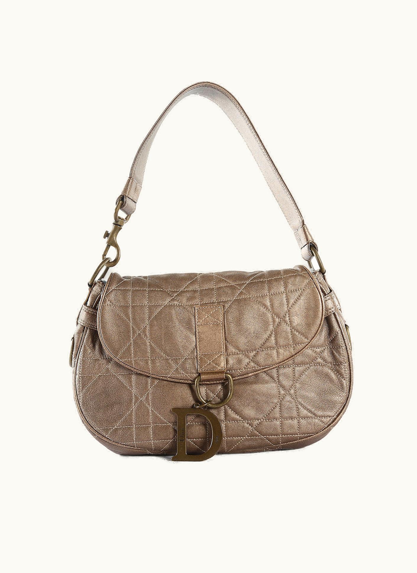 Dior Dior Christian Dior Bronze Lambskin Leather Cannage Flap Shoulder Bag