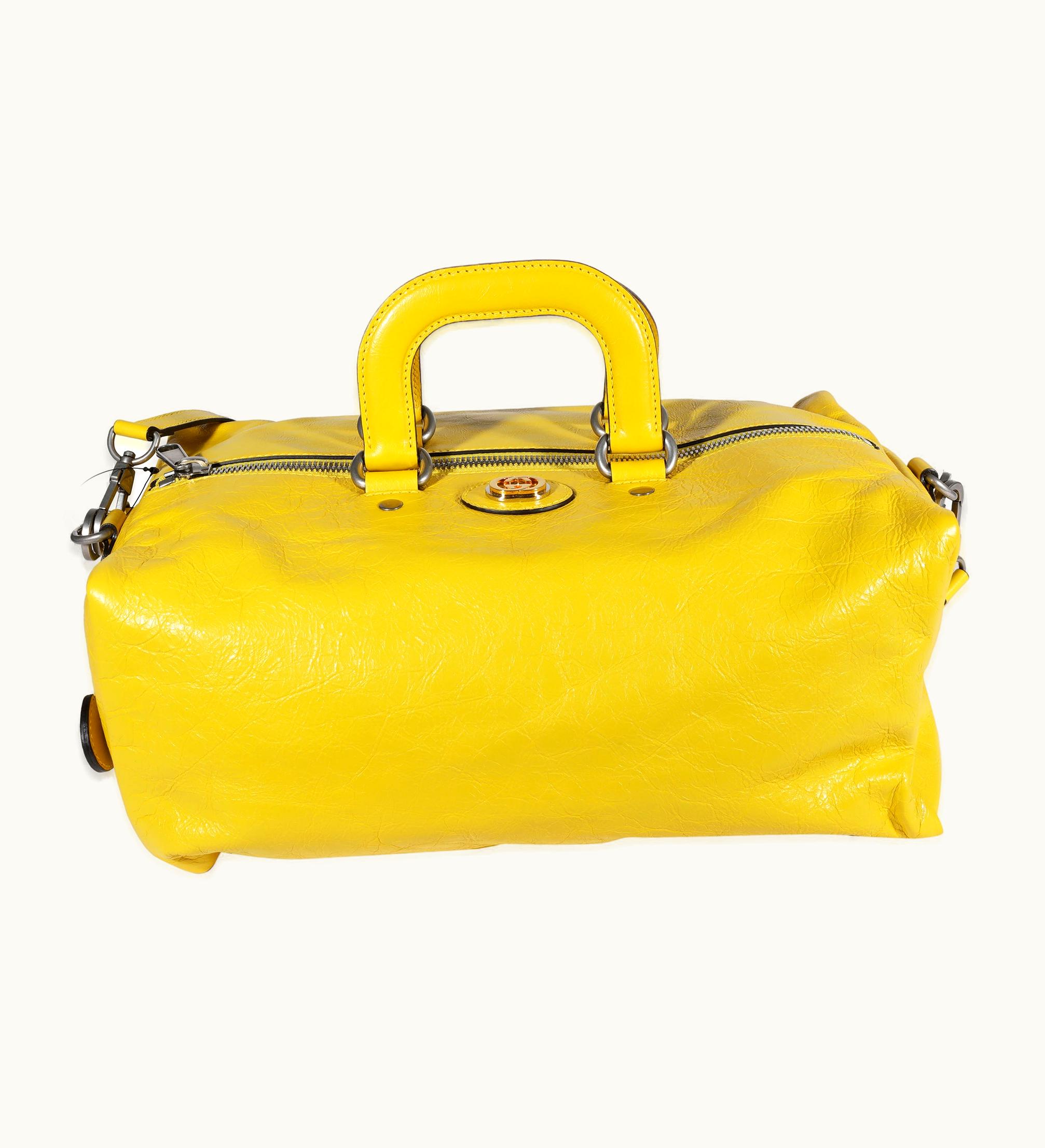 Gucci Gucci Yellow Soft Crinkled Leather Convertible Backpack Satchel