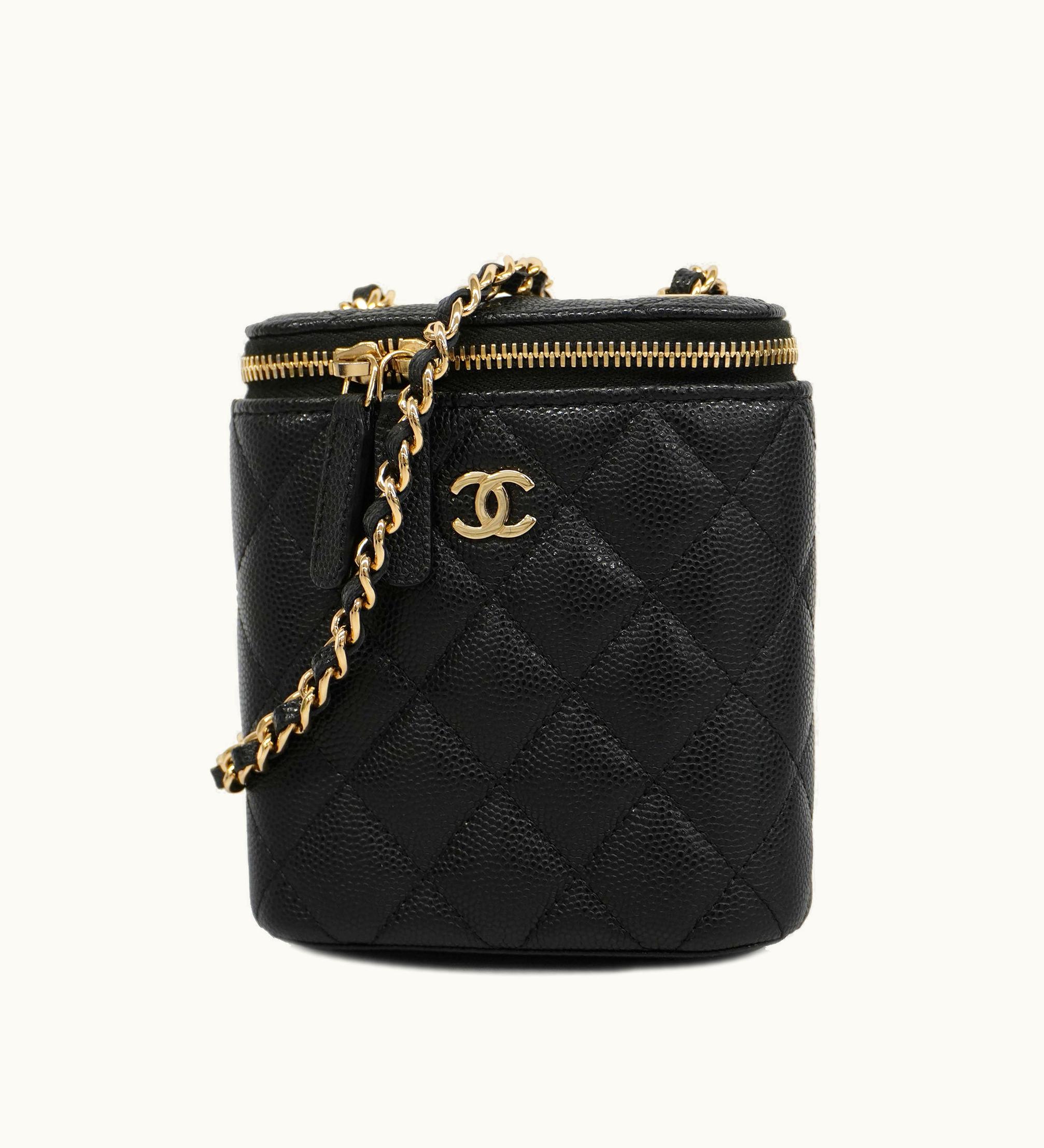 Chanel Chanel Matelasse Vanity Bag Crochet Chain Shoulder Caviar Leather Black
