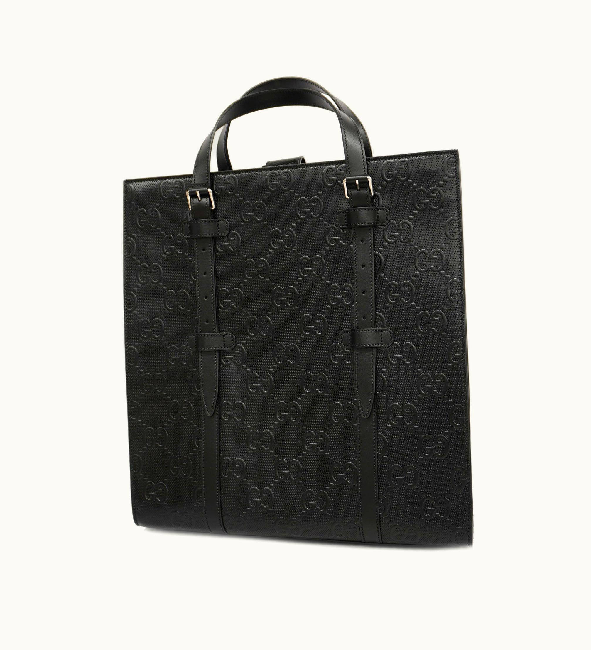 Gucci Gucci GG Emboss Men's Leather Tote Bag Black