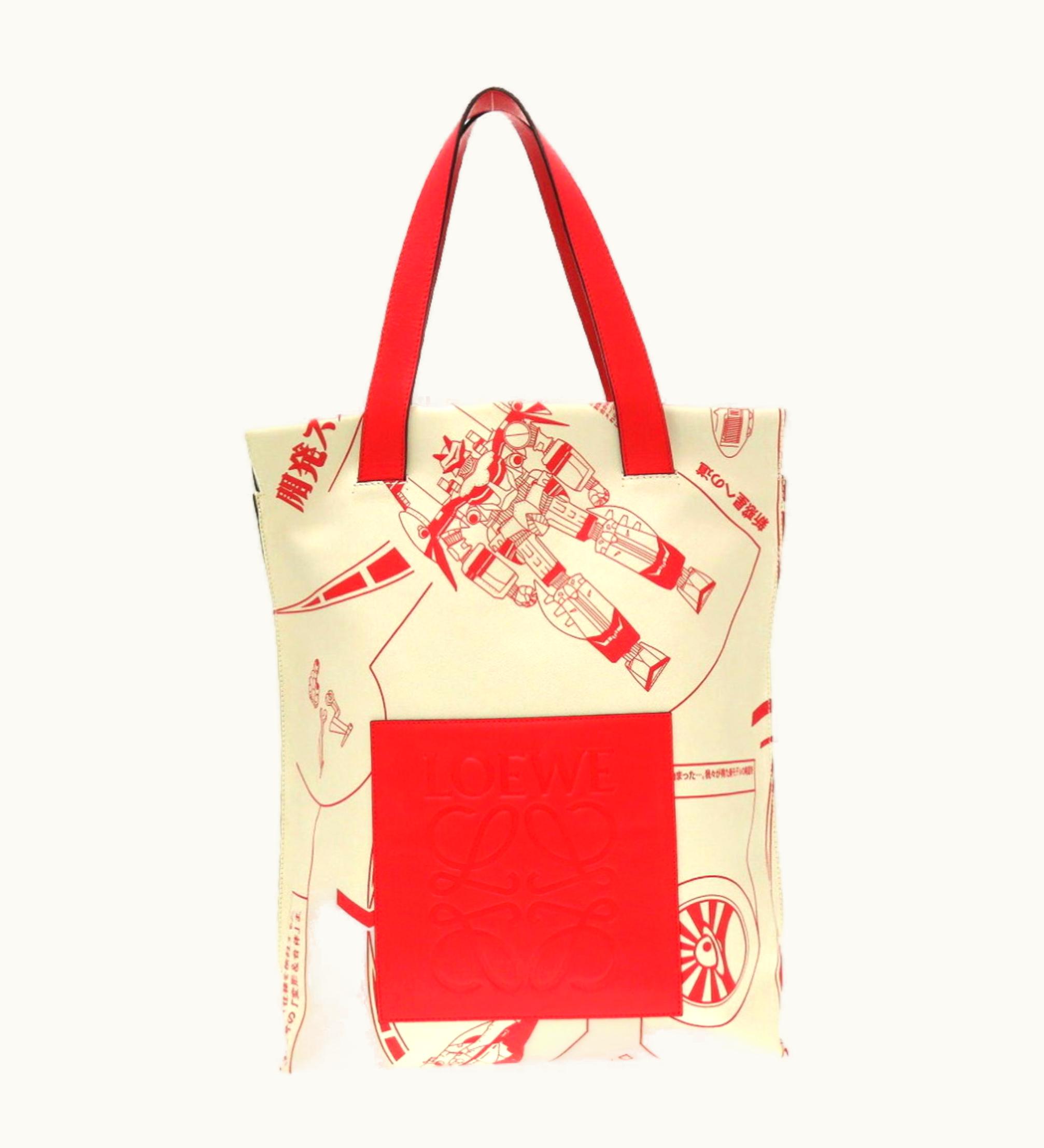 Loewe Loewe X Gundam Leather Ivory Red Shopper Bag Tote