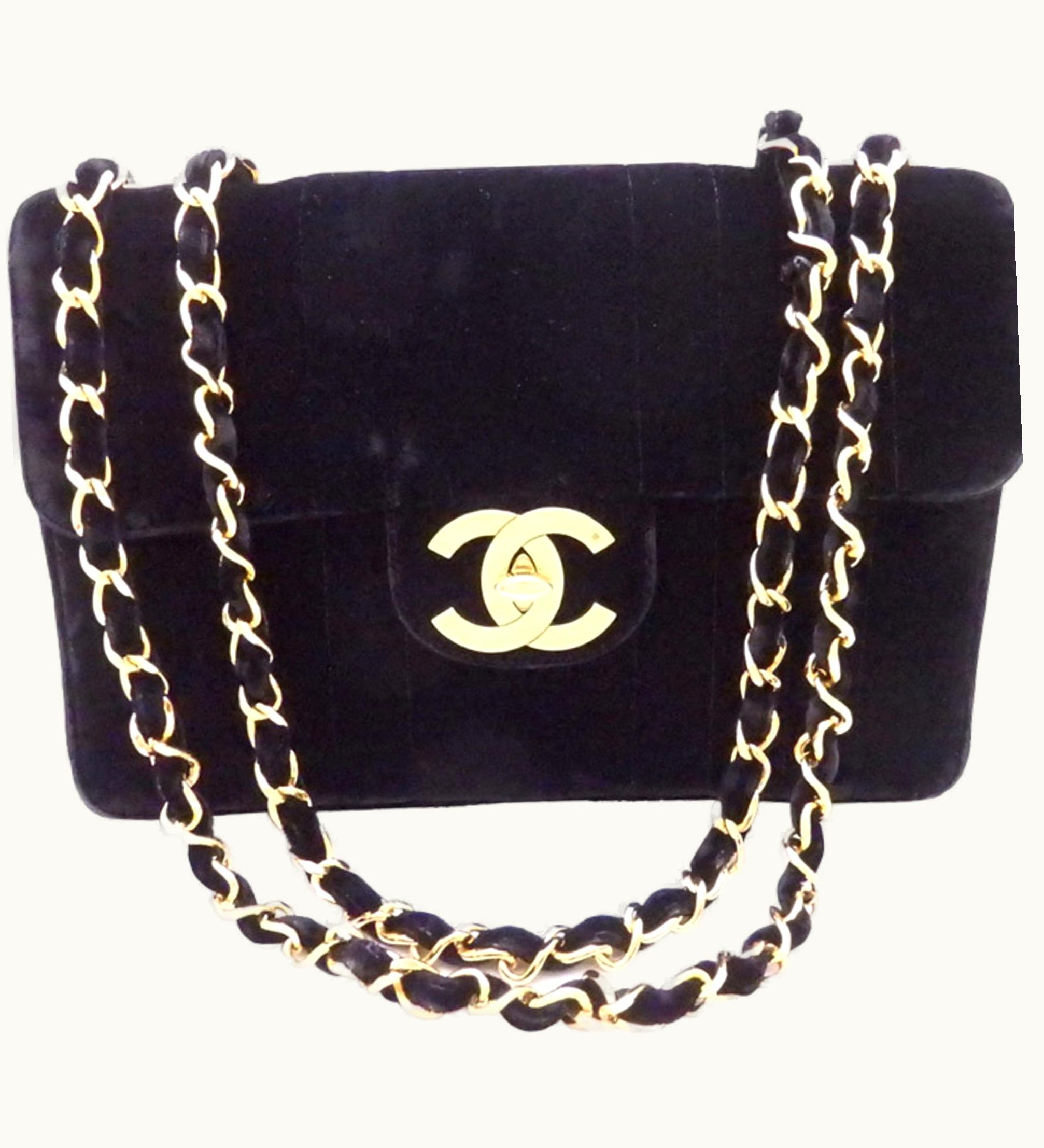 Chanel Chanel Shoulder Bag Here Mark Velvet / Metal Black X Gold Ladies