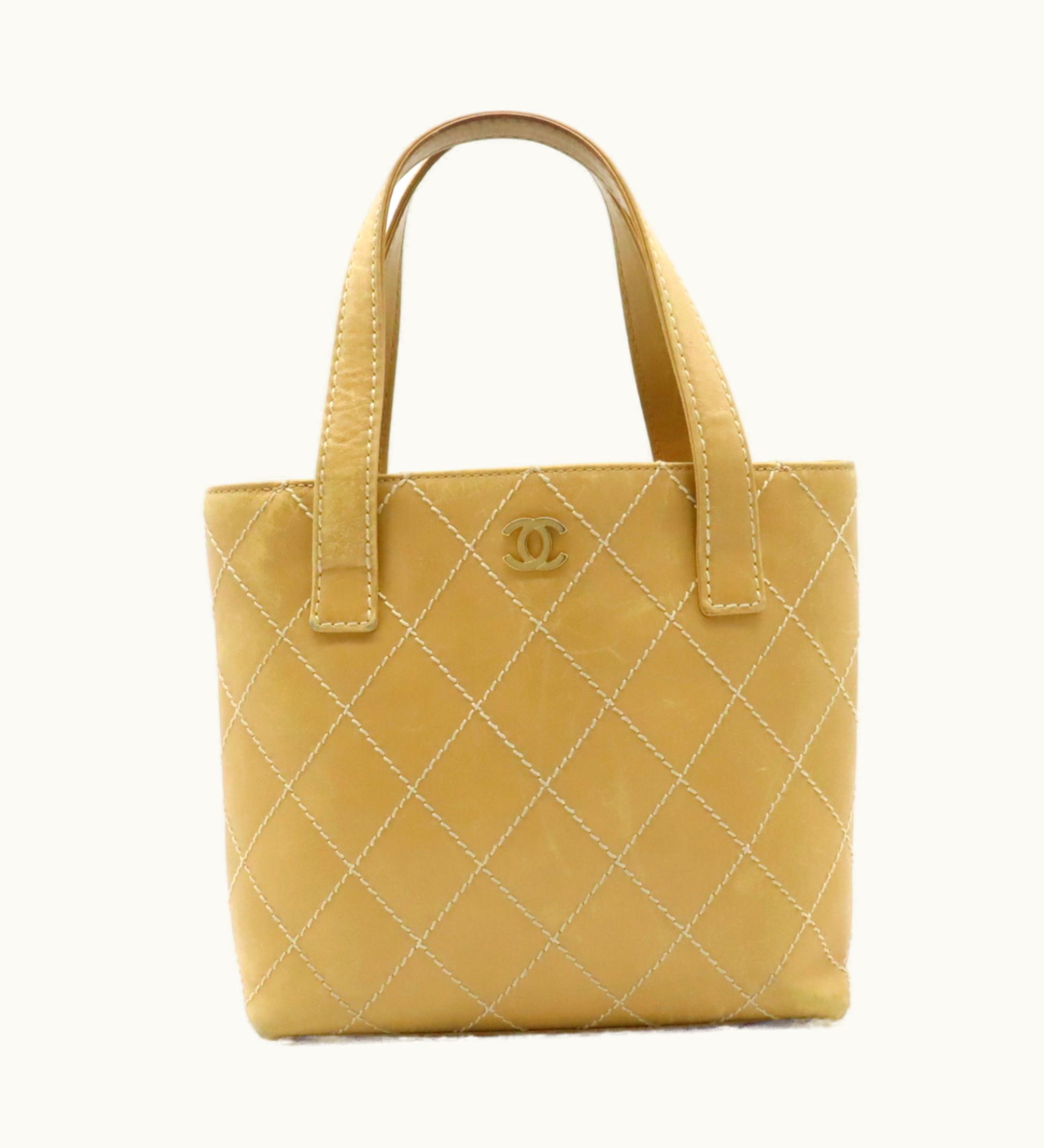 Chanel Chanel Wild Stitch Coco Mark Handbag Tote Bag Leather Beige A18126