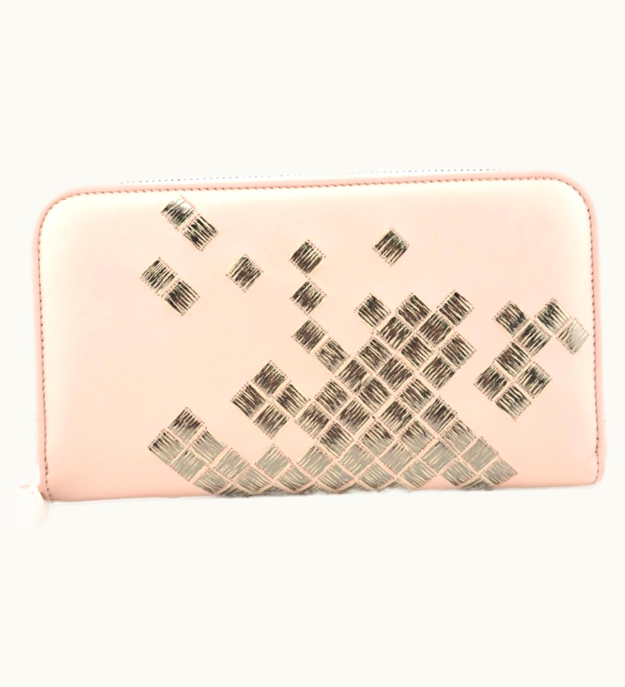 Bottega Veneta Bottega Veneta Round Zipper Intrecciato Long Wallet Pink Women's