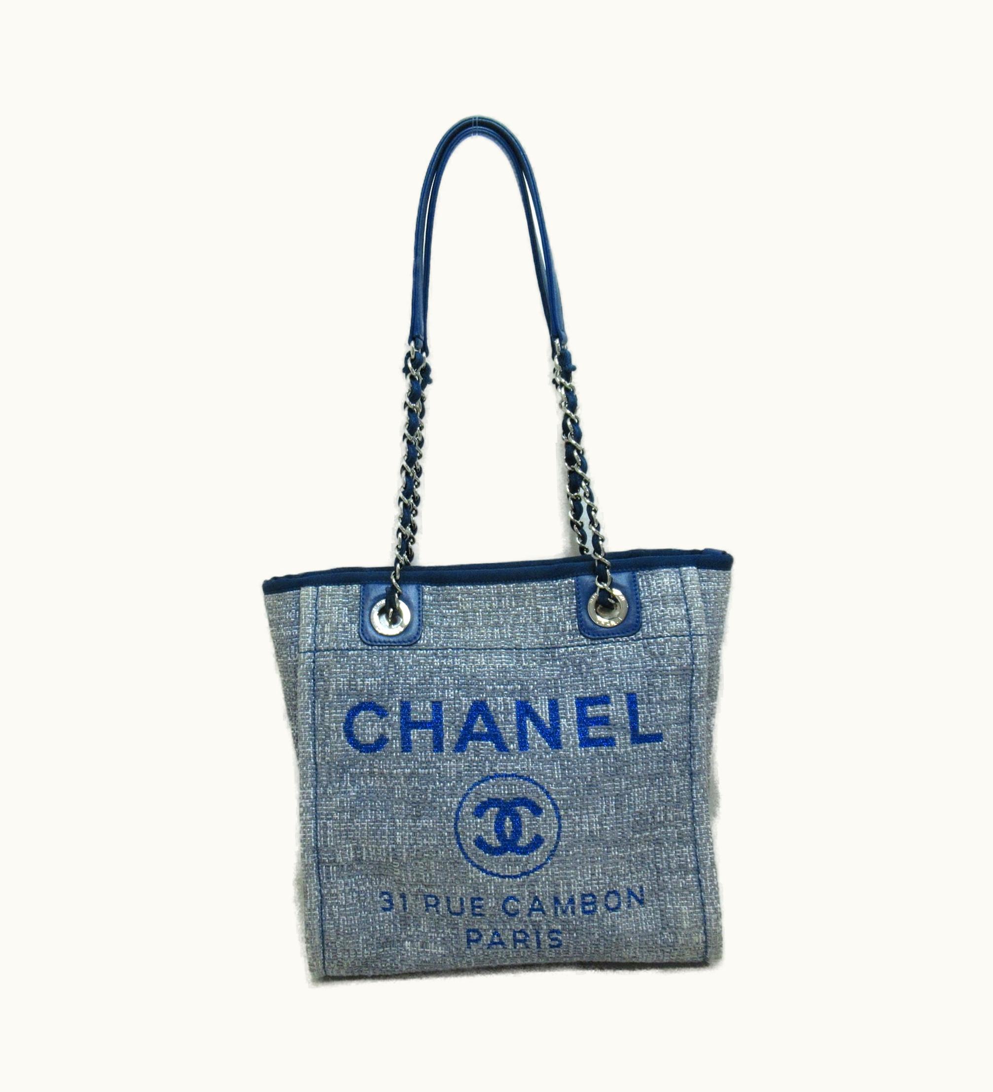 Chanel Chanel Deauville PM Tote Bag Gray Blue Canvas A66939