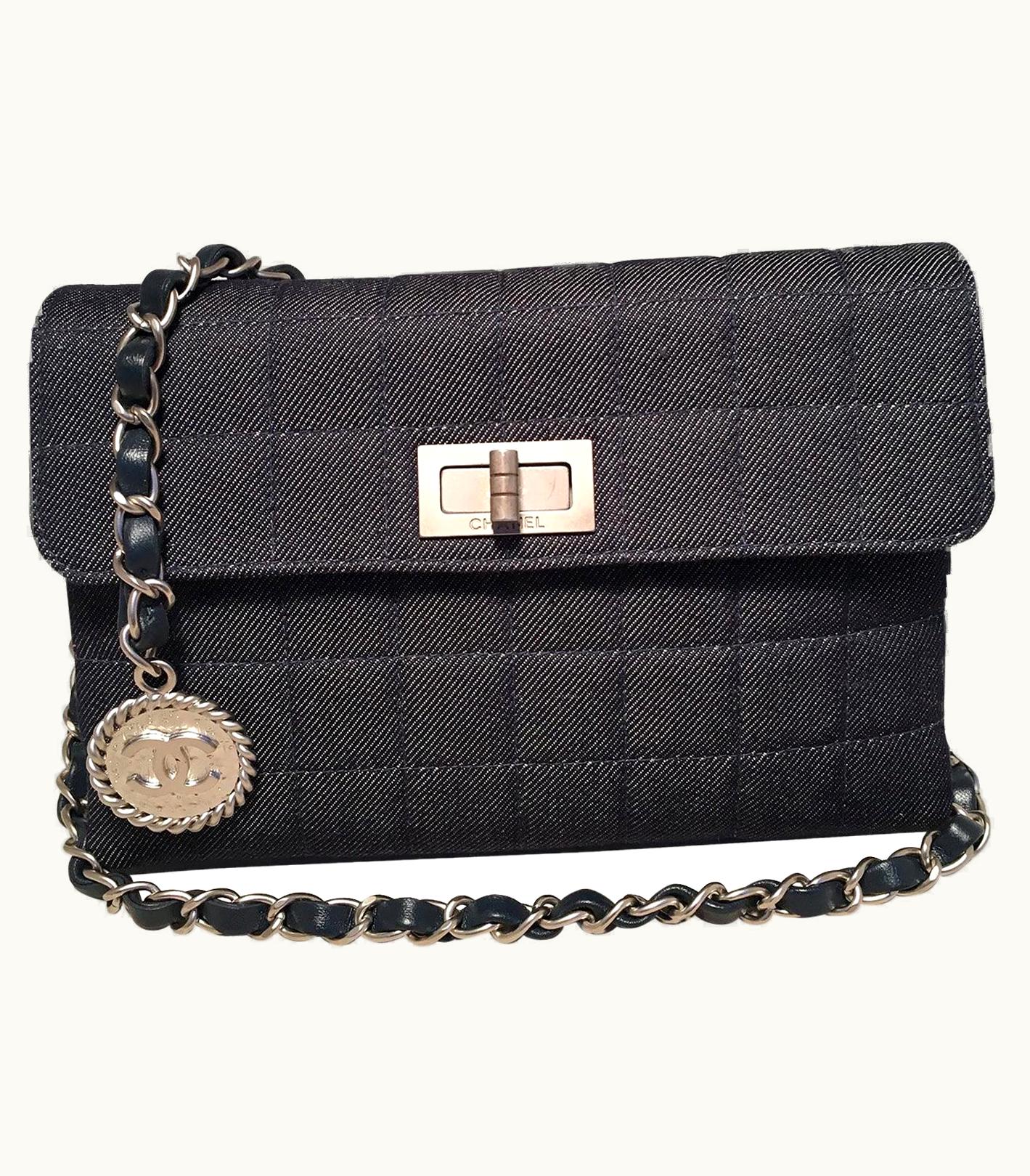 Chanel Chanel Square Quilted Denim Convertible Bum Bag Waist Pouch Clutch Shoulder Bag