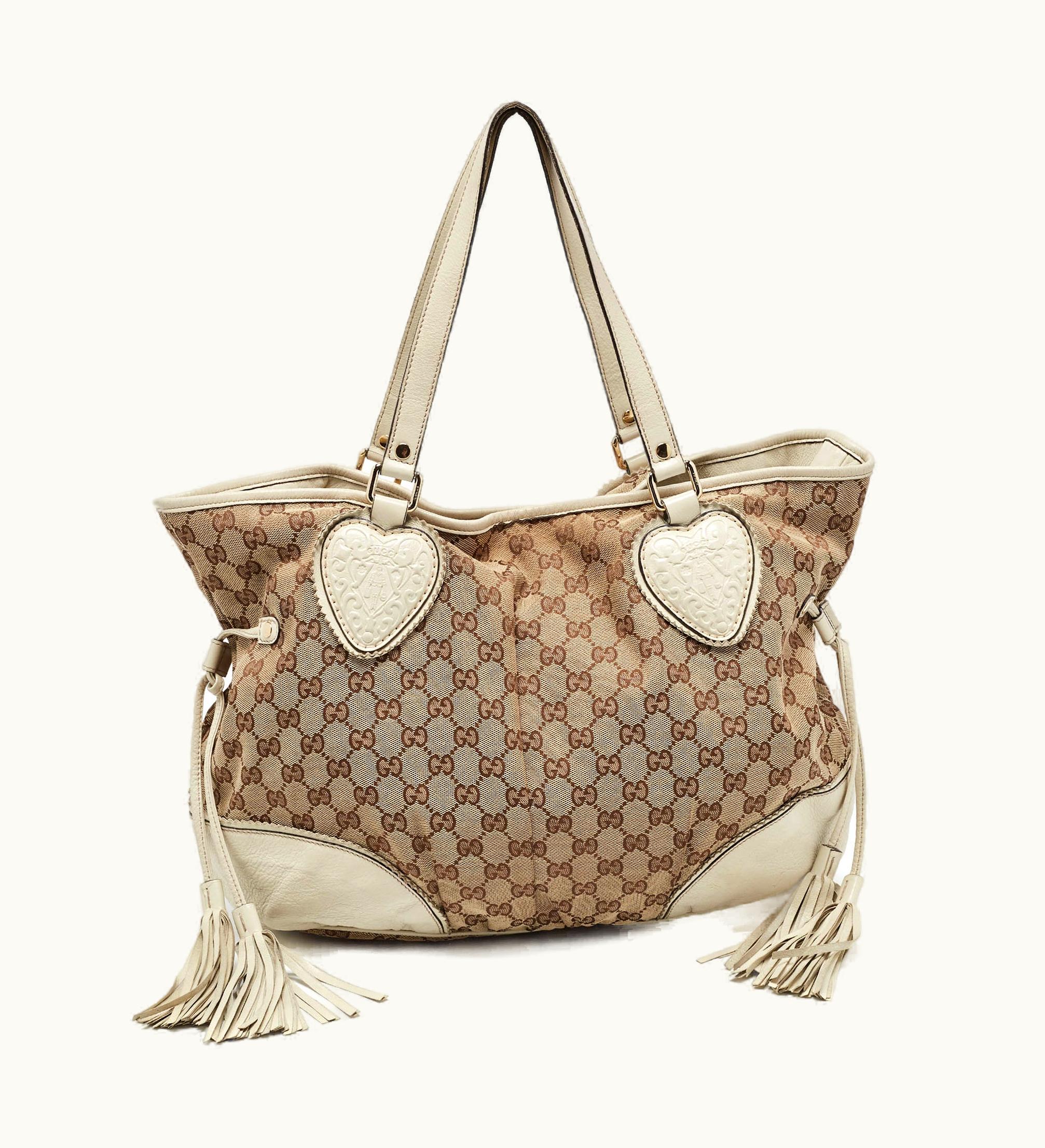 Gucci Gucci Off White/Beige GG Canvas And Leather Tribeca Tote