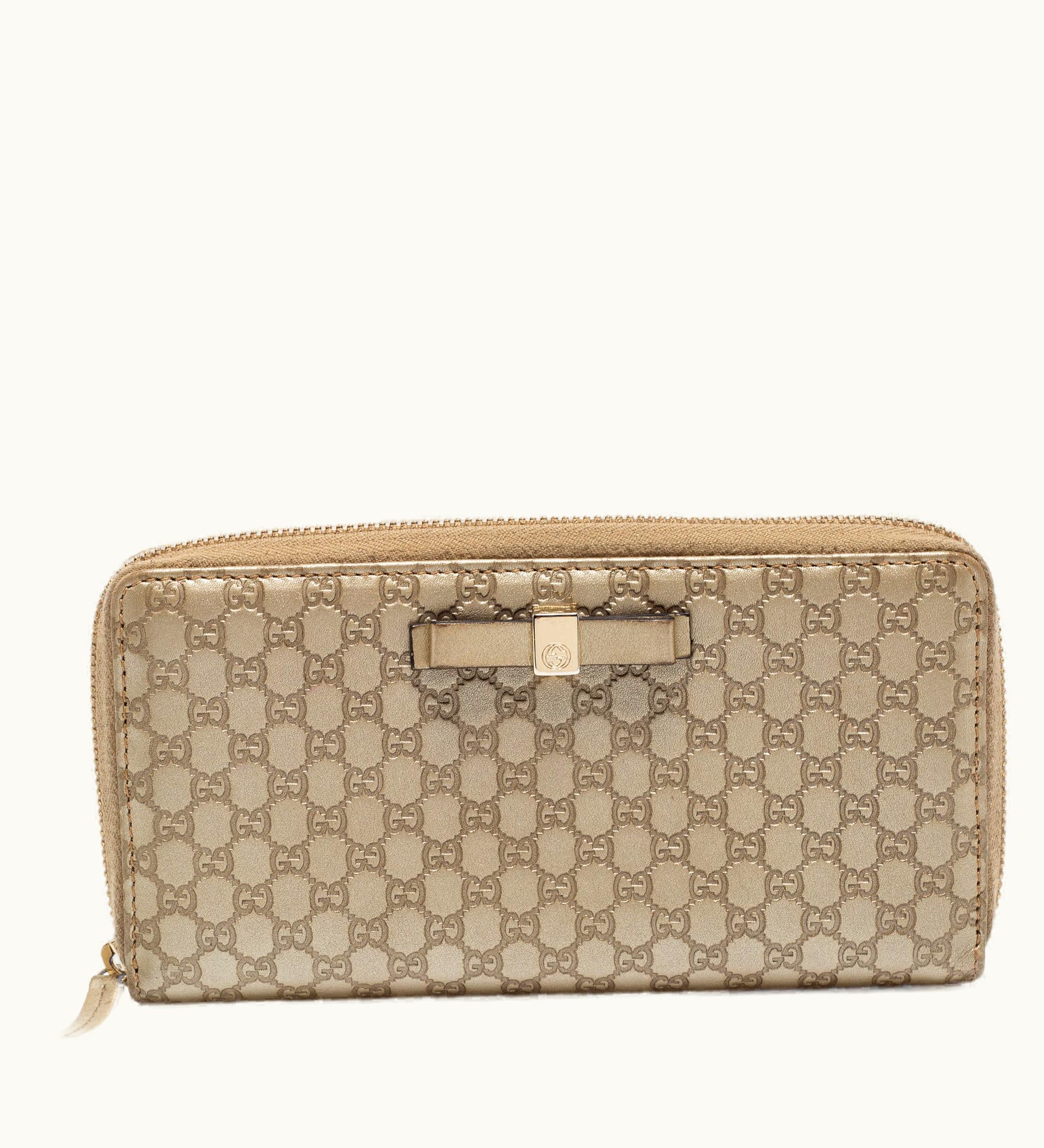 Gucci Gucci Metallic Beige Microguccissima Leather Bow