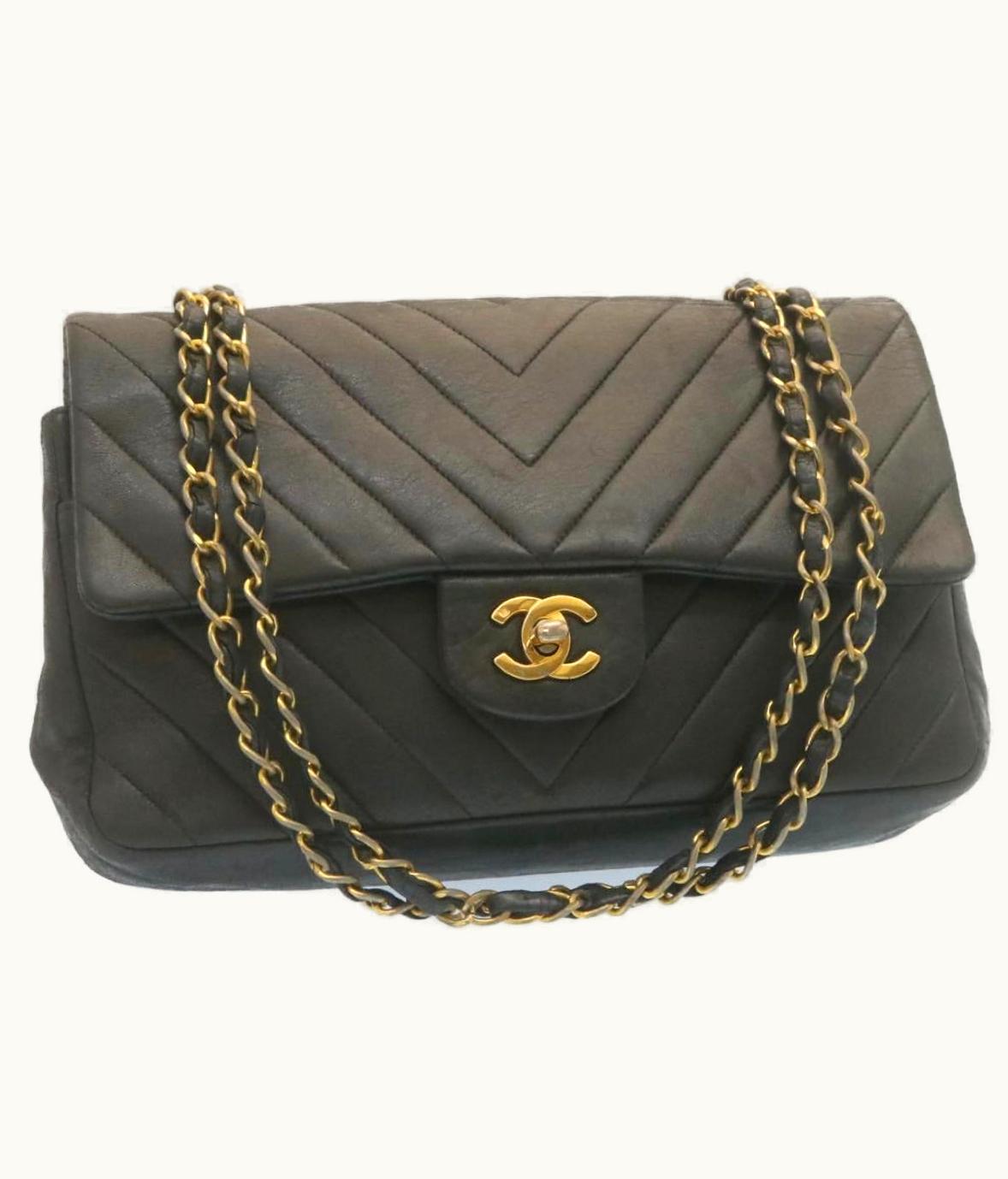 Chanel Chanel Mademoiselle Turn Lock Flap Shoulder Bag Lamb Skin Black CC
