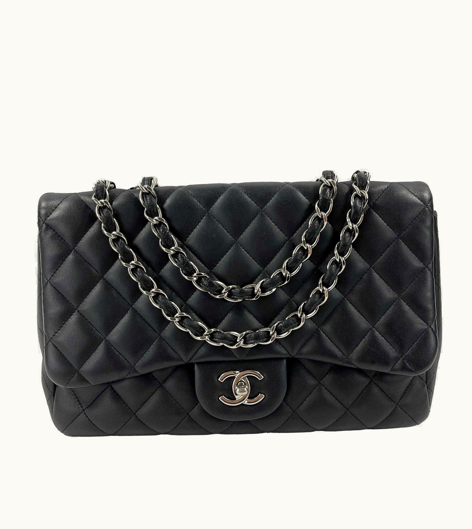 Chanel Chanel - Jumbo Classic Flap CC Quilted Black Lambskin Shoulder Bag / Crossbody