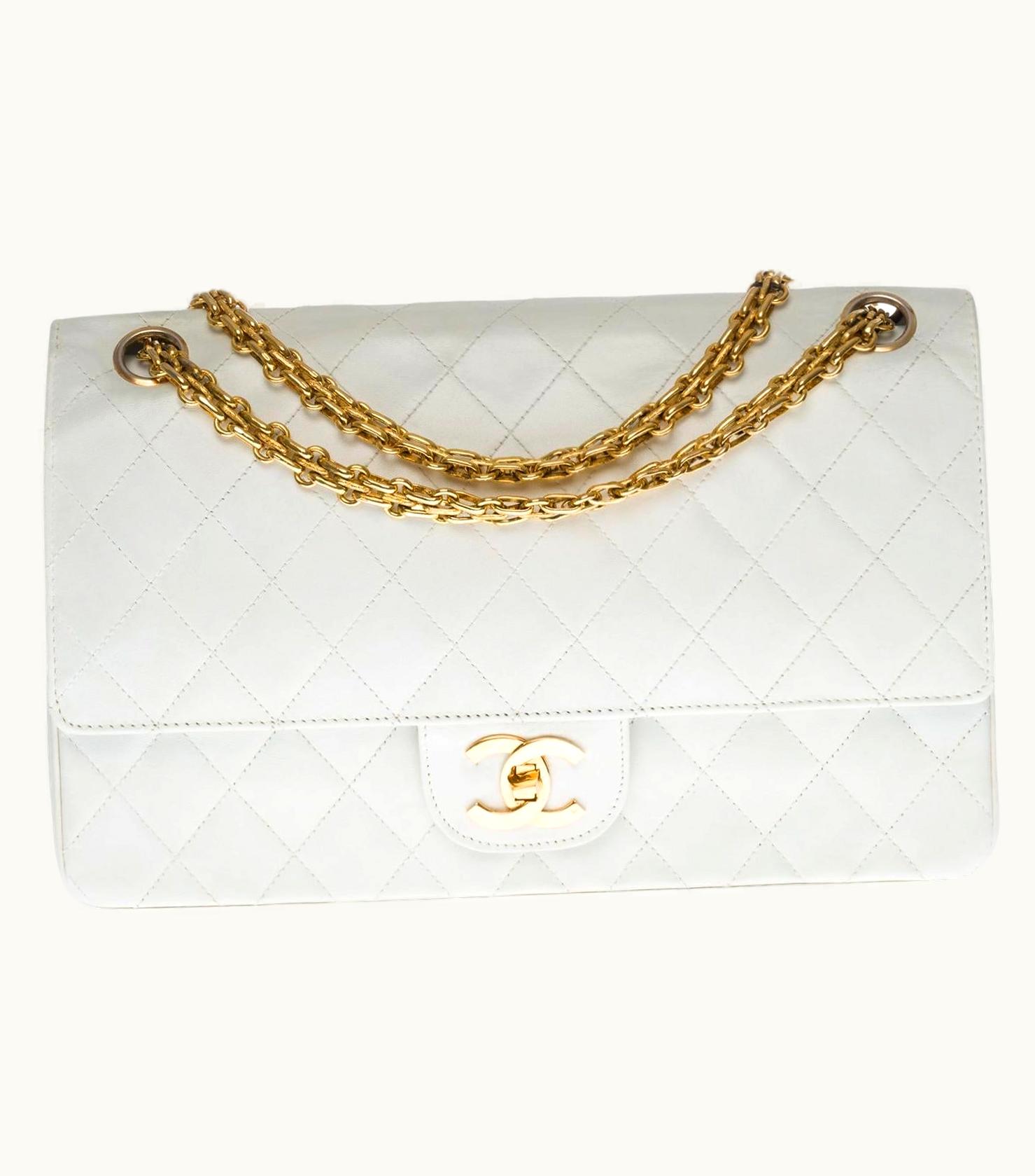 Chanel Chanel Timeless/Classic Double Flap Shoulder Bag In White Quilted Lambskin