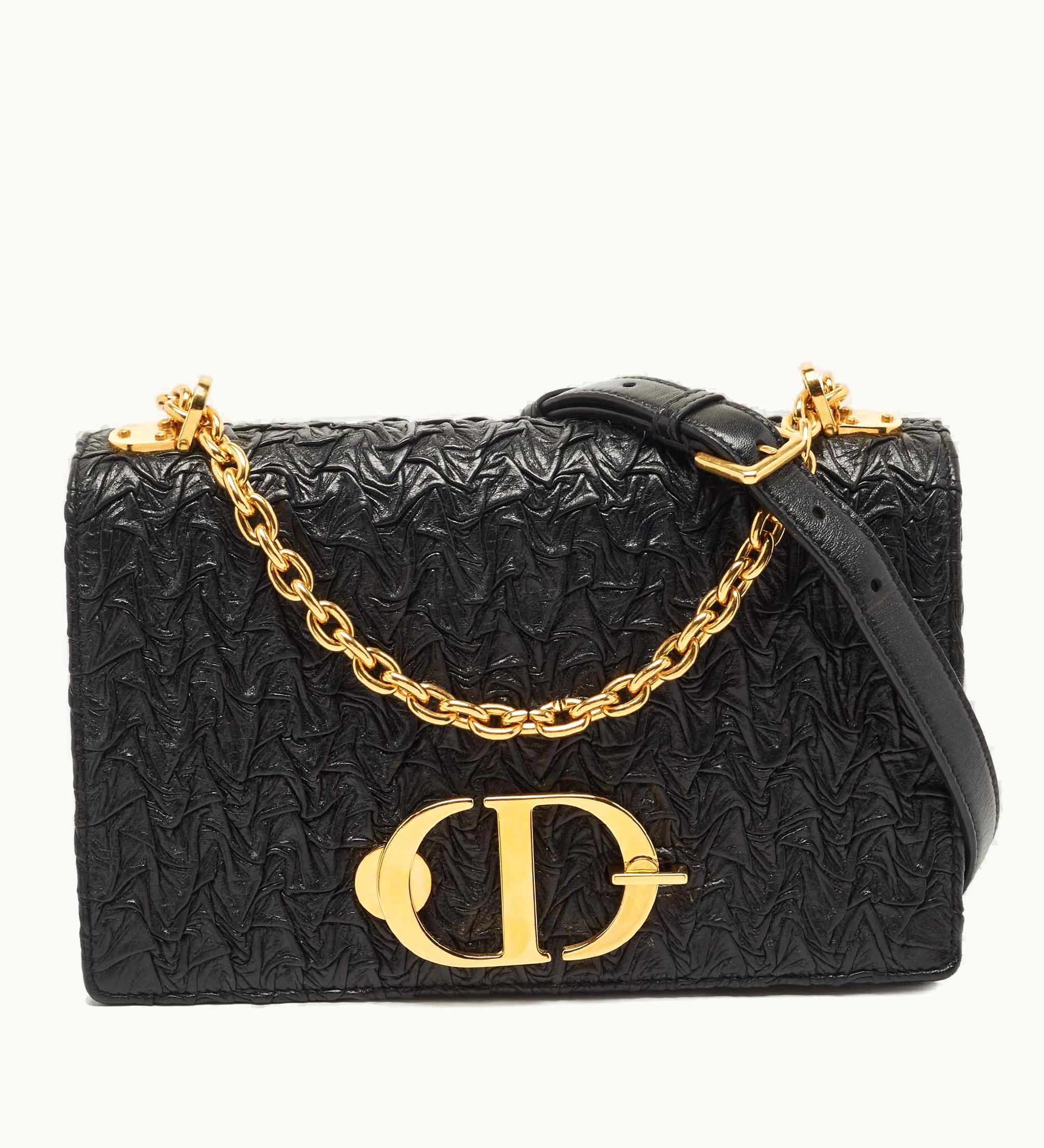 Dior Dior Black Wavy Effect Leather 30 Montaigne Shoulder Bag