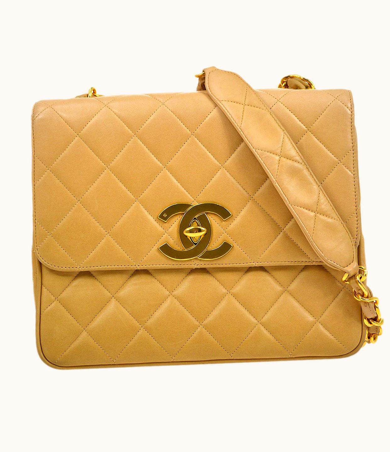 Chanel Chanel 1994-1996 Beige Lambskin Straight Flap Medium 13790