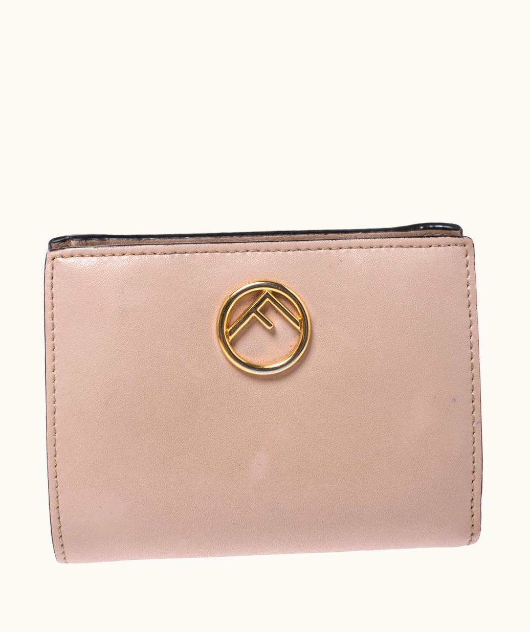 Fendi Fendi Compact Wallet F Is Beige Leather