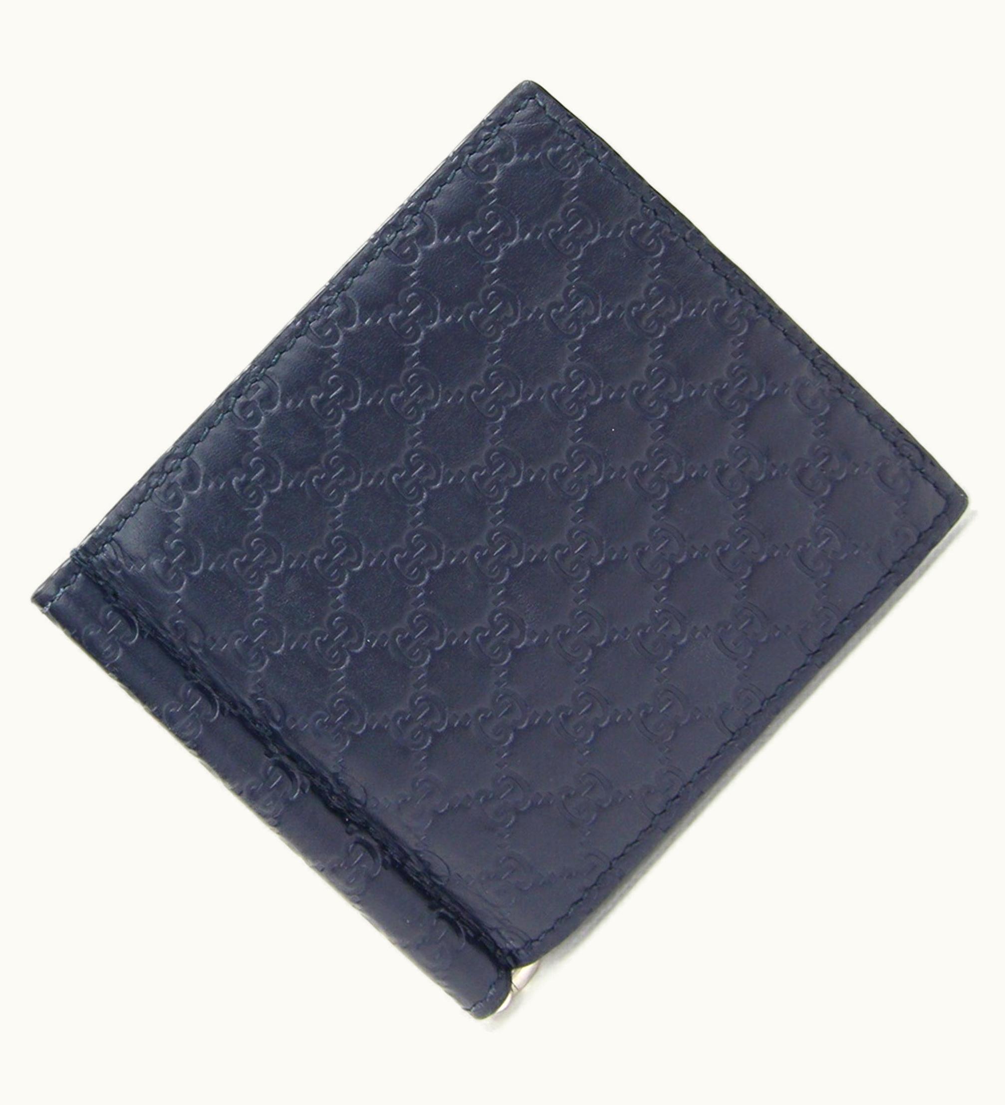 Gucci Gucci Bifold Money Clip Micro Sima 544478 Navy Leather Billfold Men's