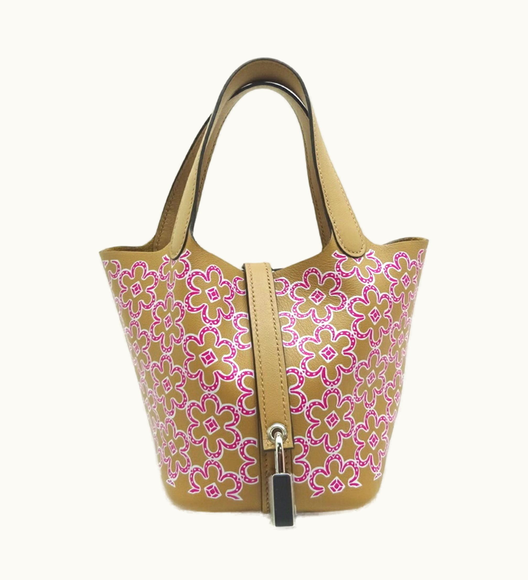 Hermès Hermès Picotin Lock Micro Lucky Daisy U Engraved Women's Handbag Swift Chai Rose