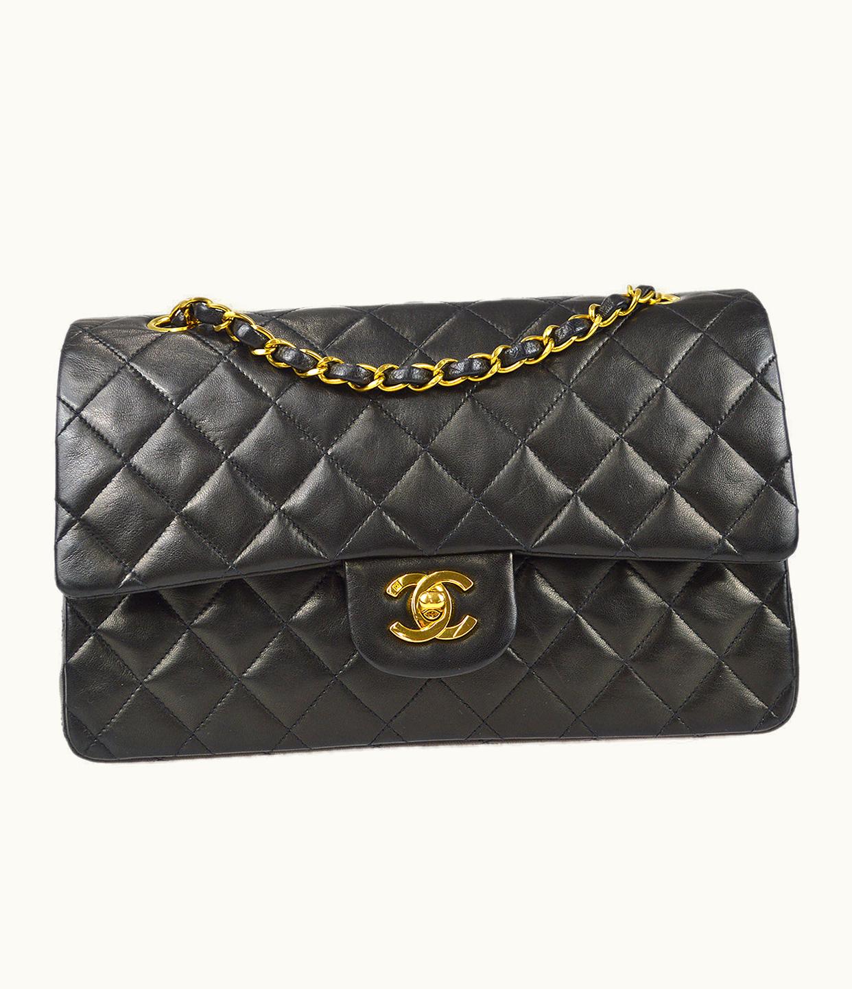 Chanel Chanel Classic Double Flap Medium Shoulder Bag Black Lambskin 67283