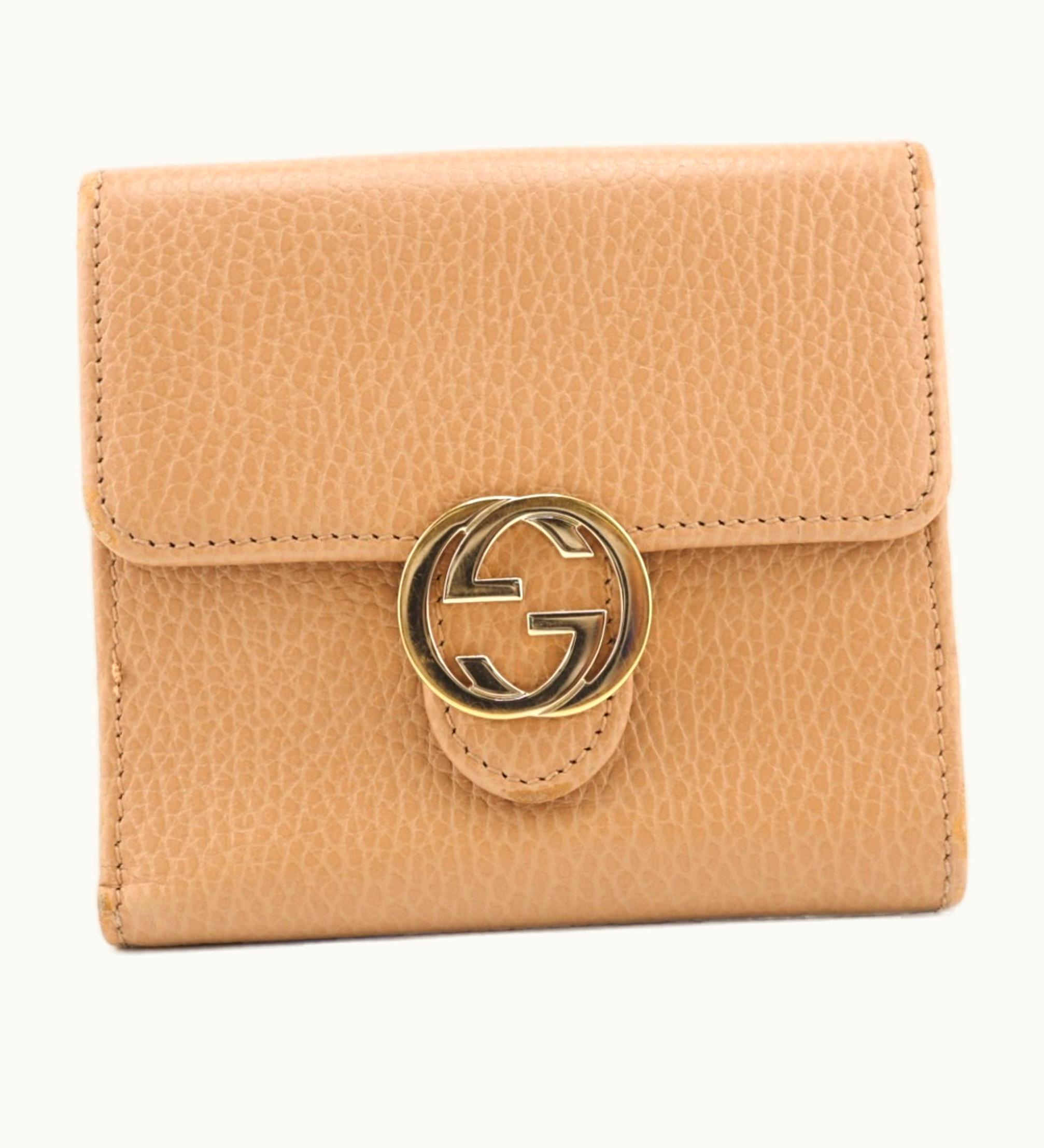 Gucci Gucci 615525 Interlocking G Outlet Bifold Wallet Beige Women's