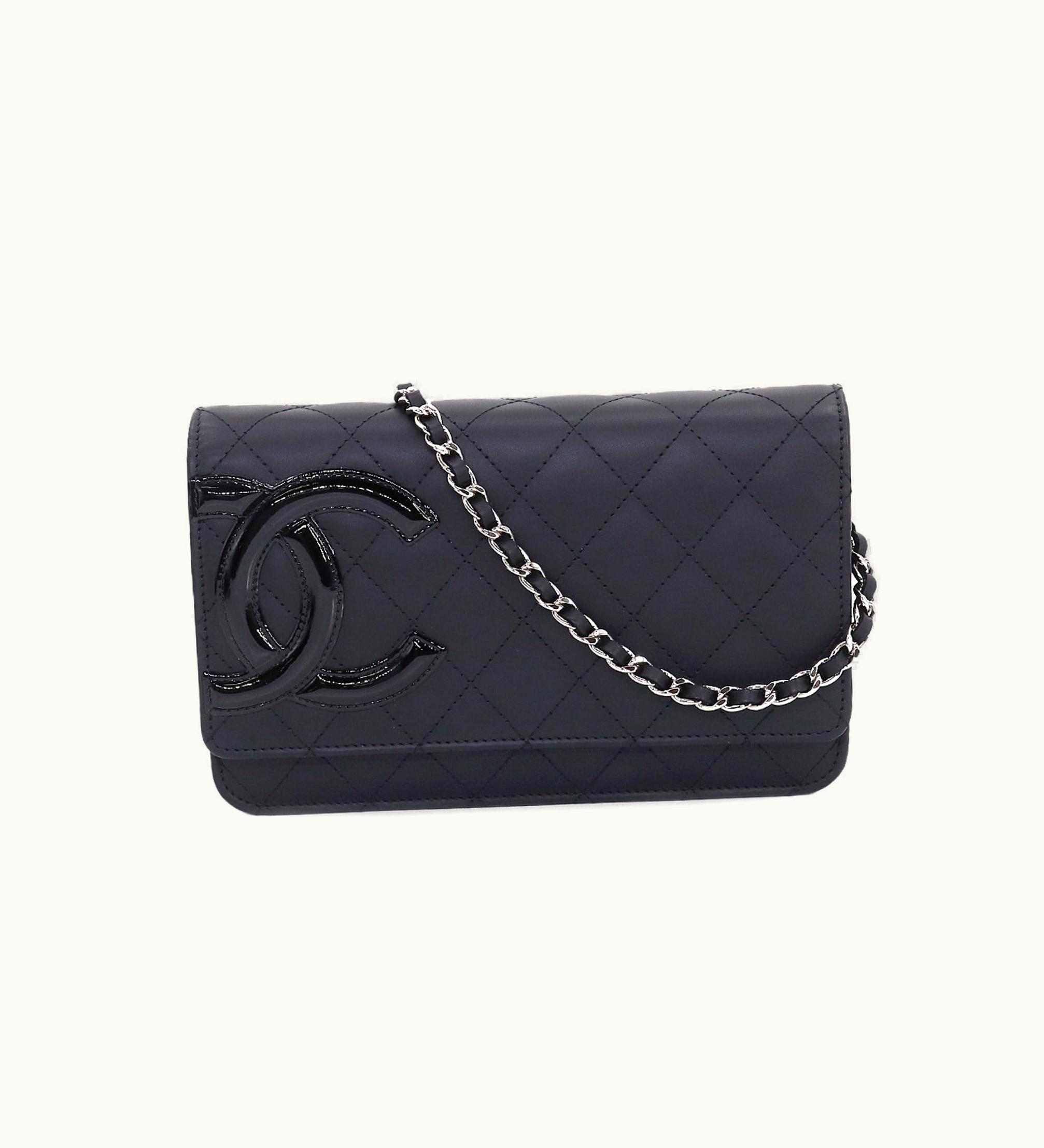 Chanel Chanel Cambon Line Chain Wallet Bifold Long Leather Enamel Black A46646