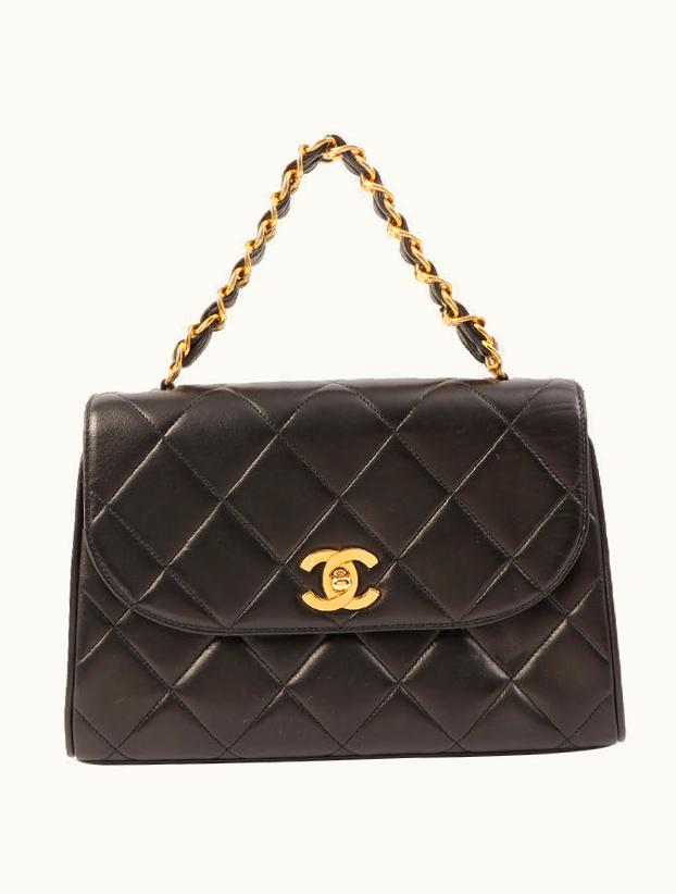 Chanel Chanel Around 1995 Made Design Flap Turn-Lock Chain Top Handle Bag Black