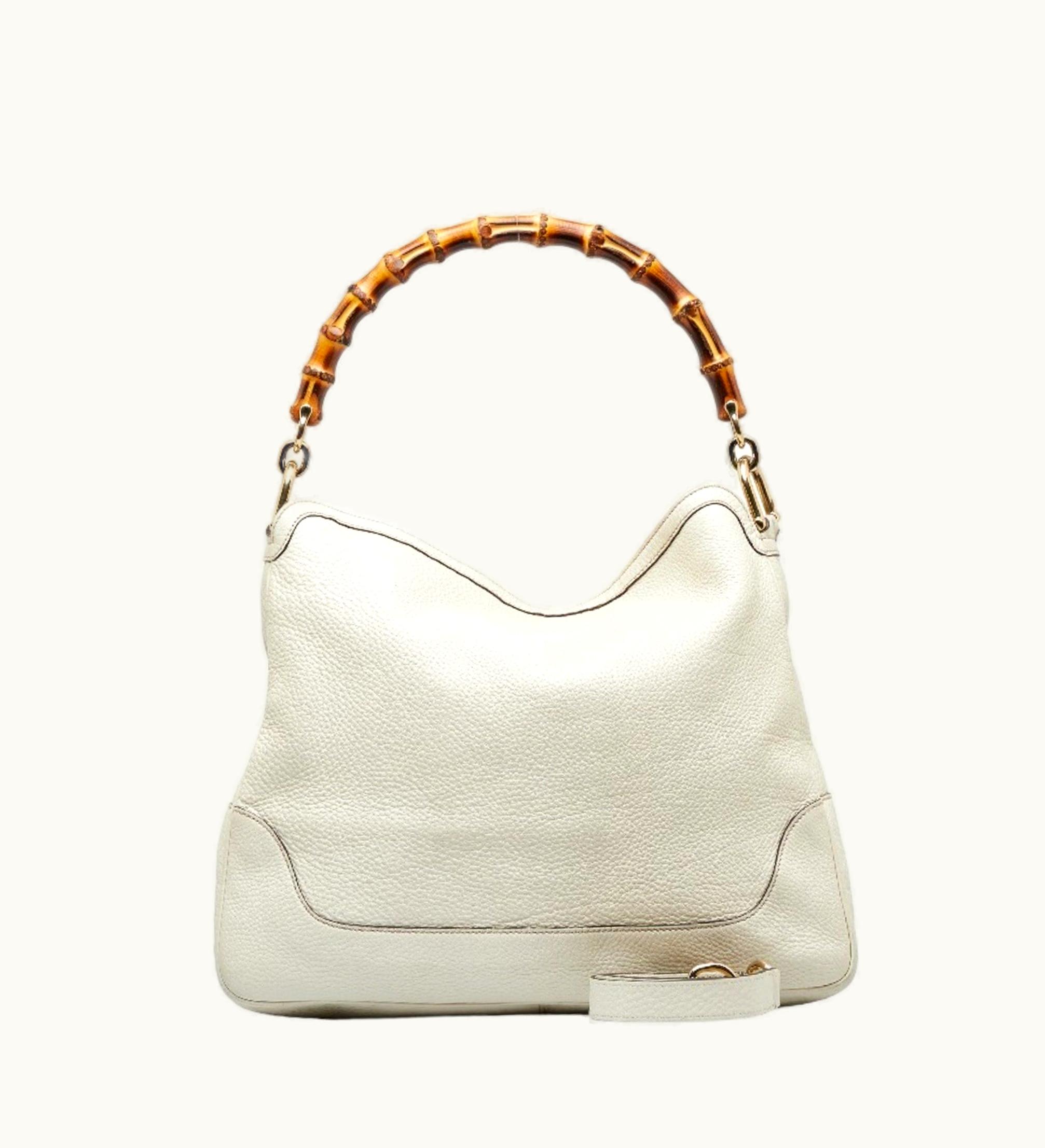 Gucci Gucci Bamboo GG Canvas Handbag Shoulder Bag 282315 White Leather Ladies