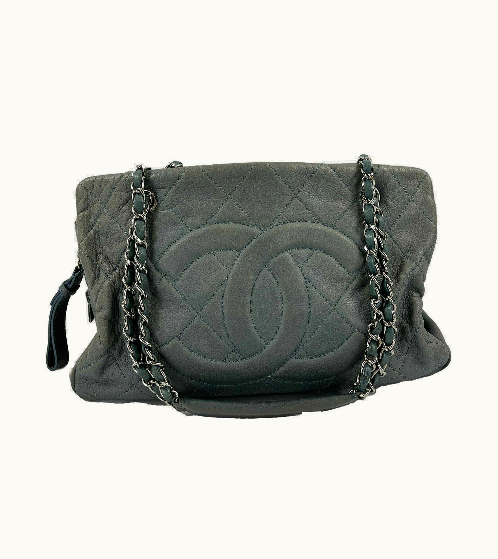 Chanel Chanel - Seafoam / Silver CC Caviar Medium Leather Shopping Tote / Shoulder Bag