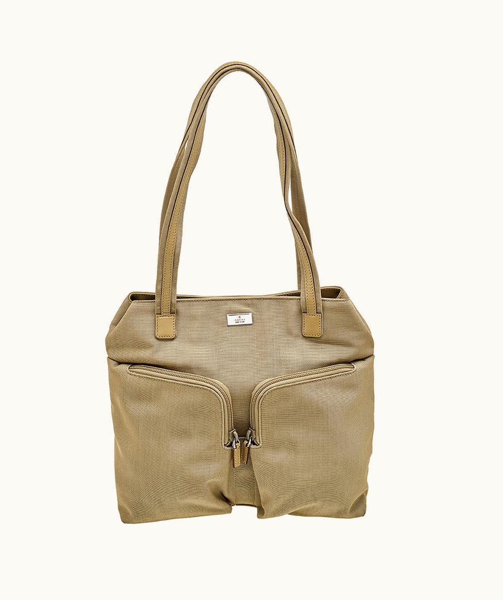 Gucci Double Pocket Tote Canvas And Leather Beige