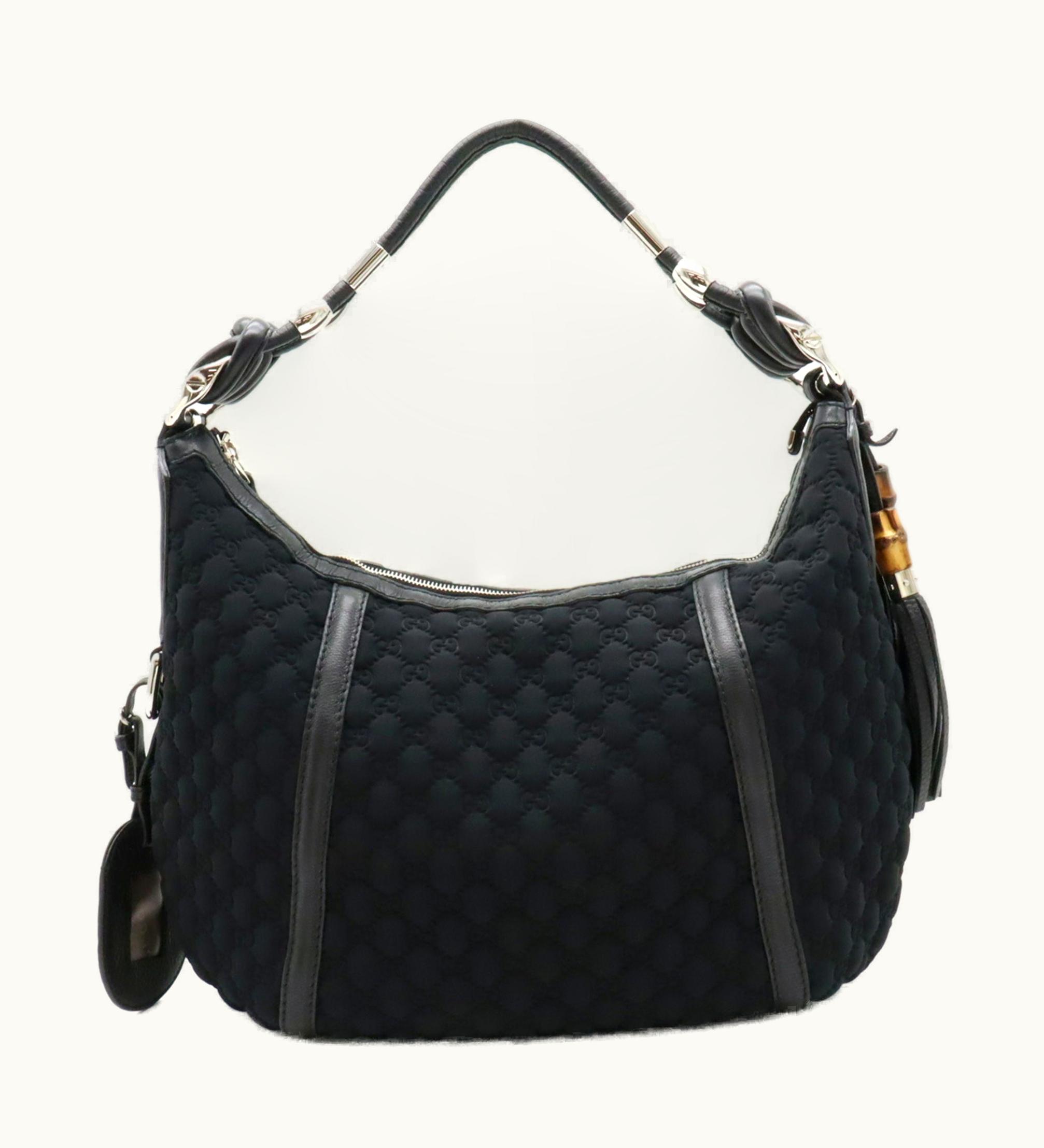 Gucci GG Nylon Shoulder Bag Tassel Charm Leather Black 240261