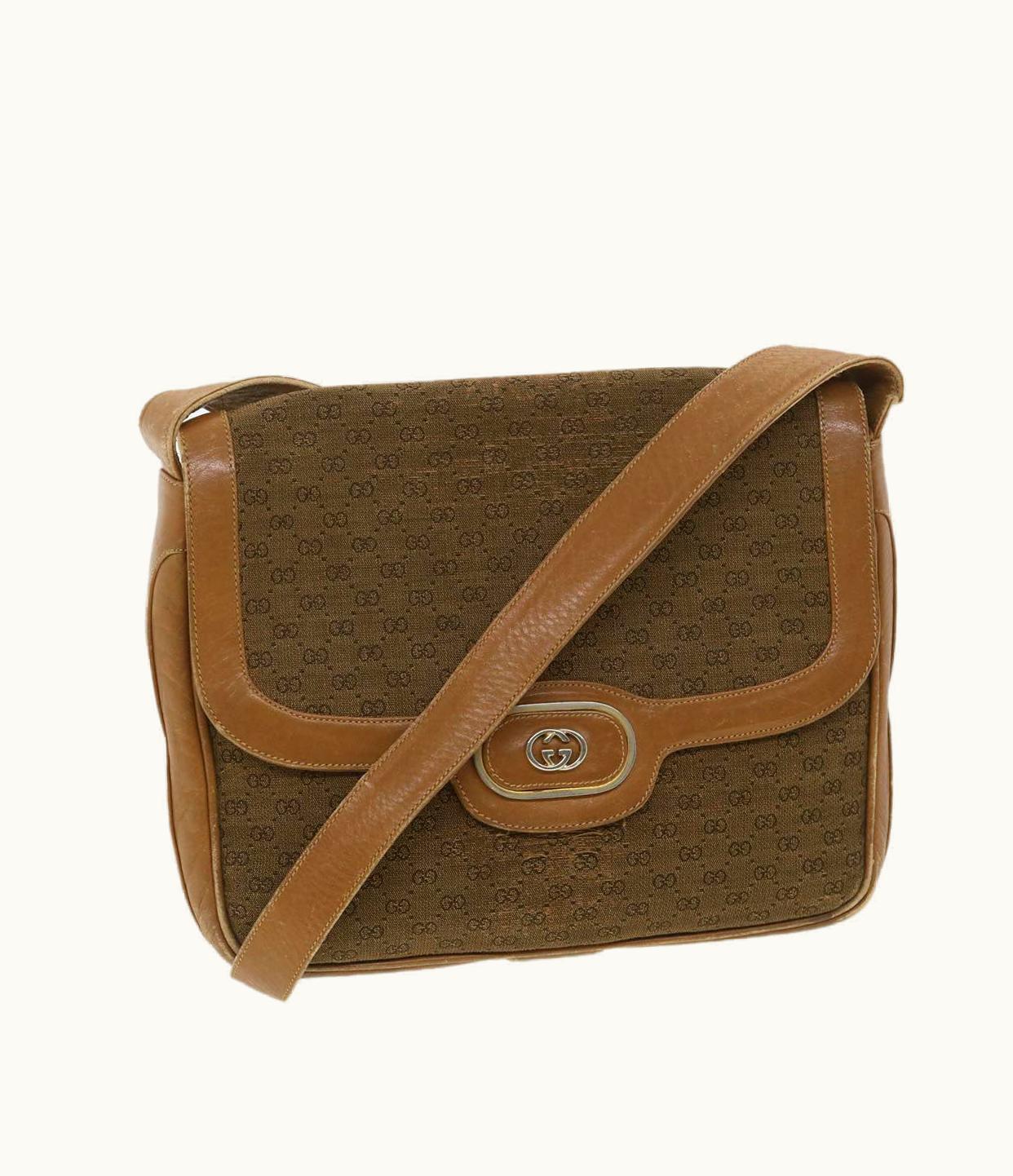 Gucci Micro GG Canvas Shoulder Bag Beige Brown