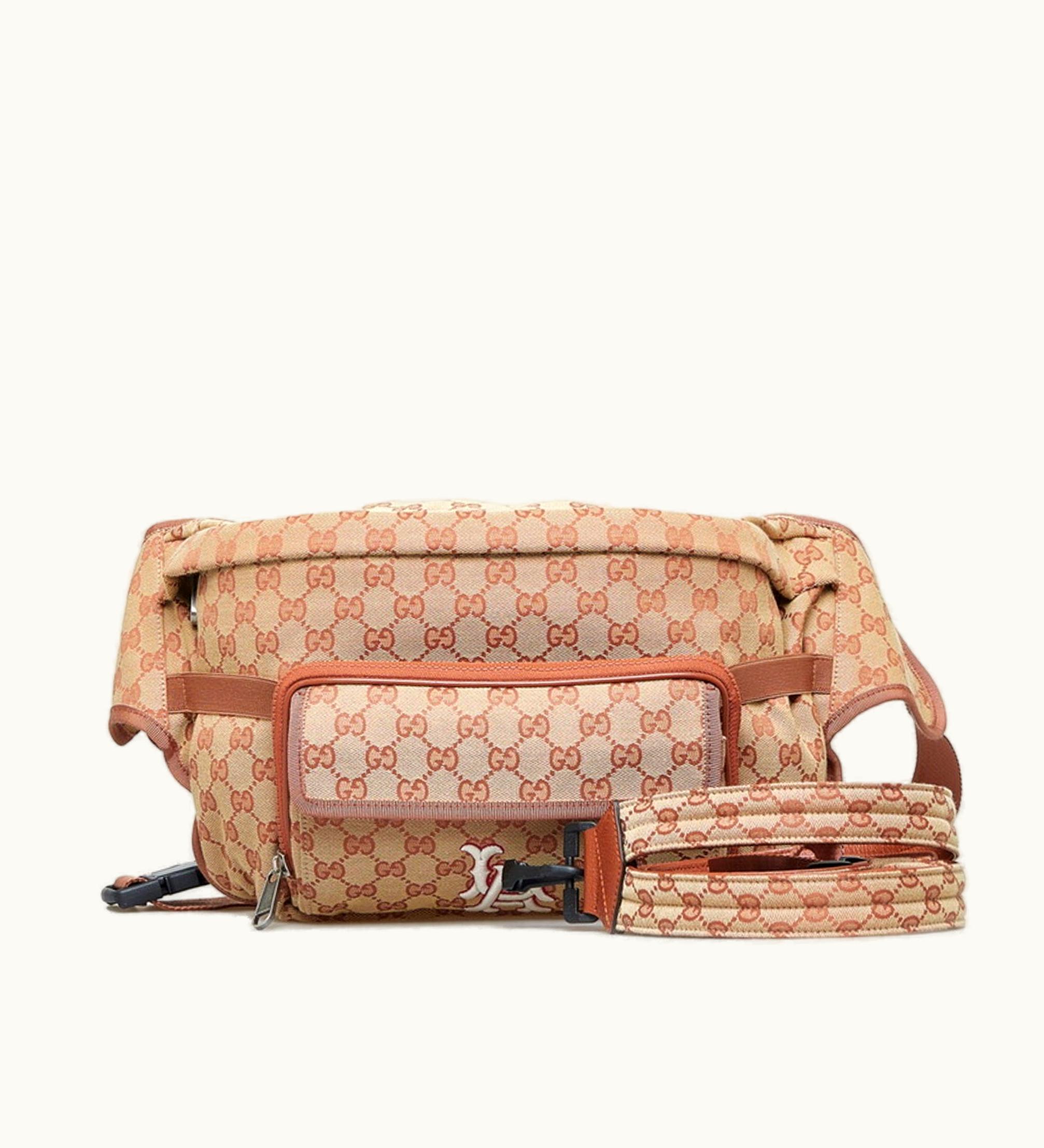 Gucci GG Canvas X La Angels Waist Bag Body Rucksack Backpack 536842 Brown Beige Leather Ladies