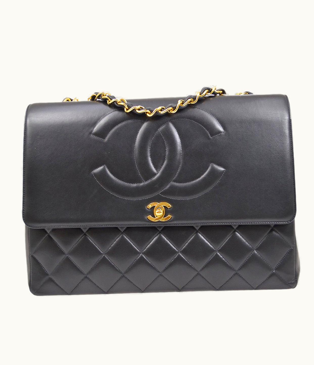 Chanel 1991-1994 Quilted CC Flap Maxi Black Lambskin 72350