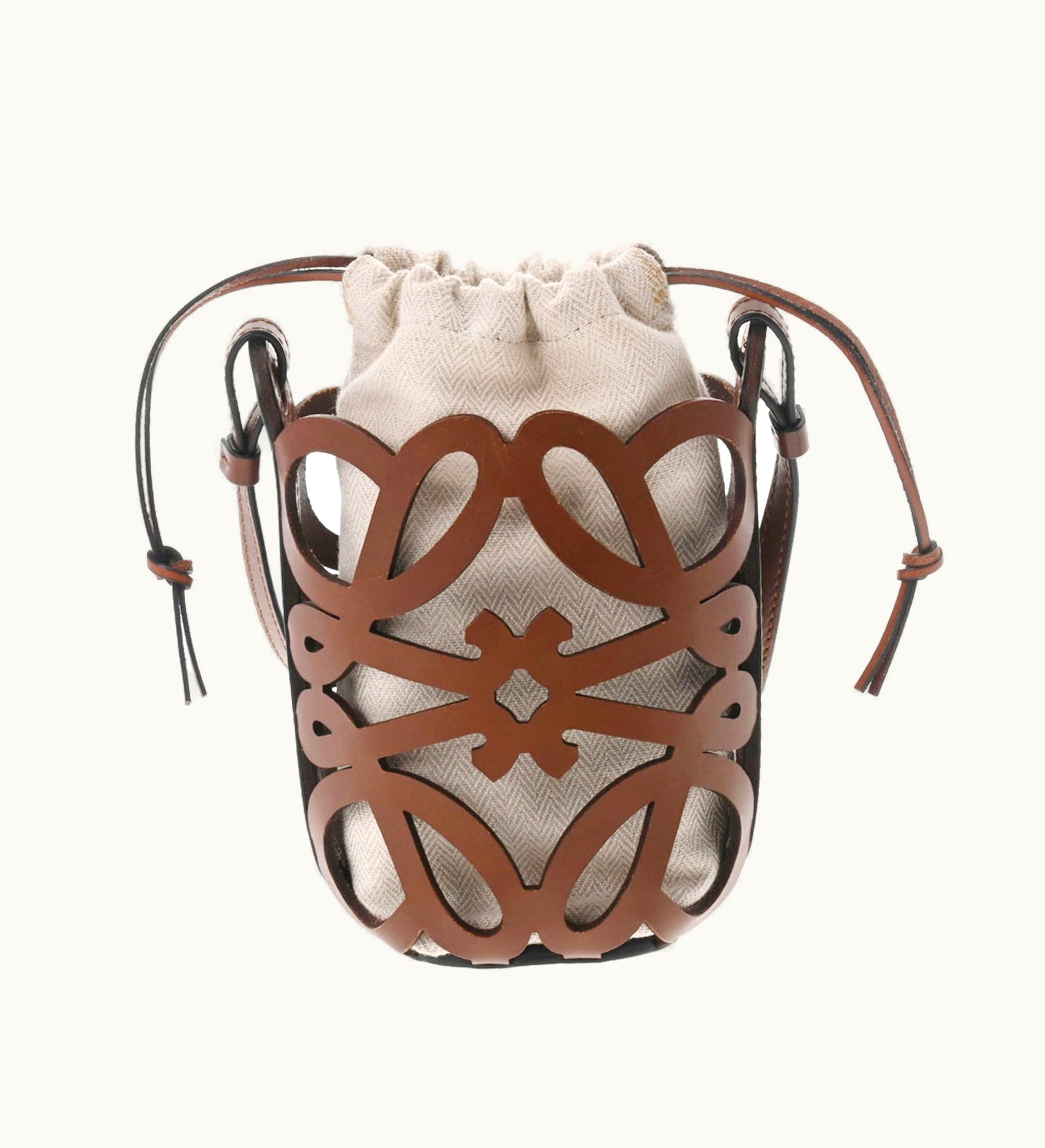 Loewe Anagram Cut Out Pocket Brown Women's Canvas Classic Calf Shoulder Bag