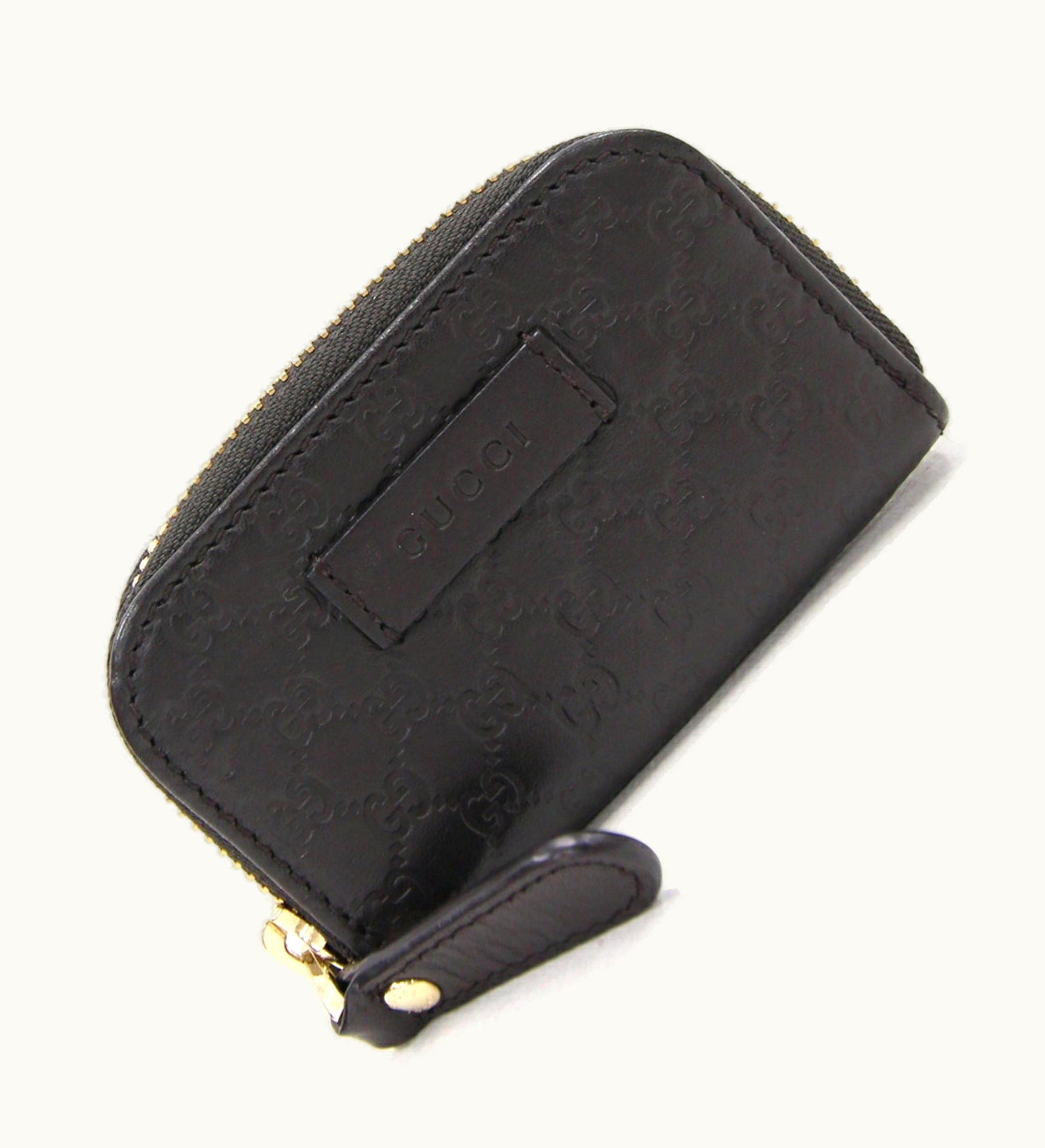 Gucci Coin Case Micro Sima 449896 Brown Leather Purse Holder Wallet Men Women