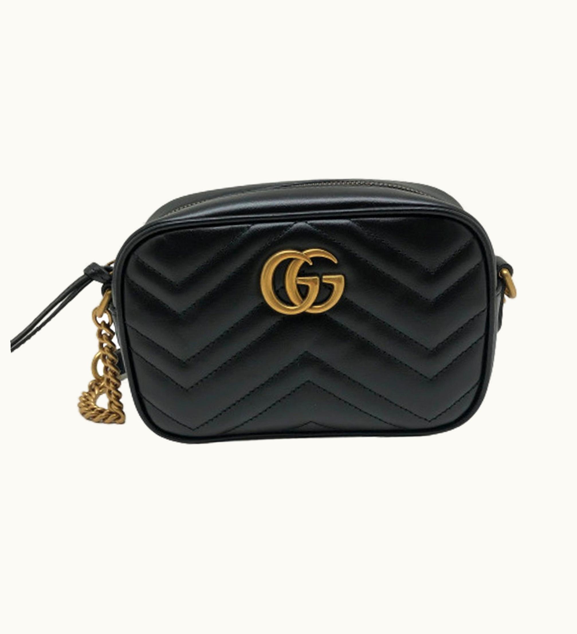 Gucci GG Marmont Chain Shoulder Bag Crossbody 448065 Leather Black Gold Hardware Women's