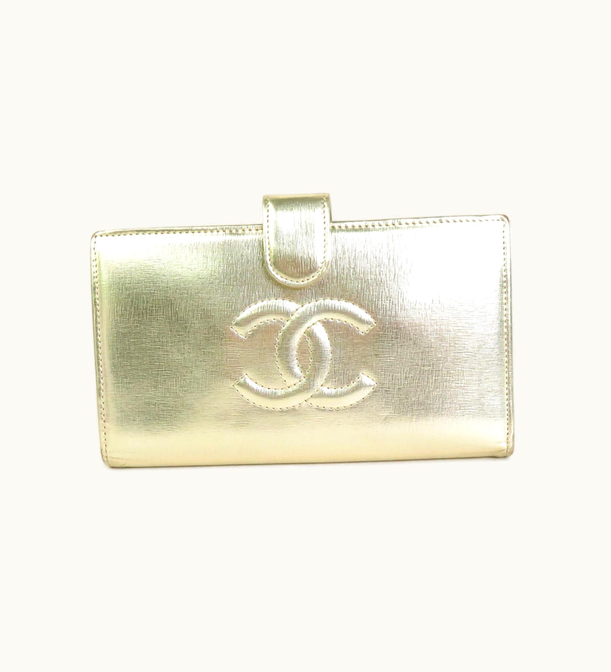 Chanel Folio Wallet Here Mark Leather Gold Ladies