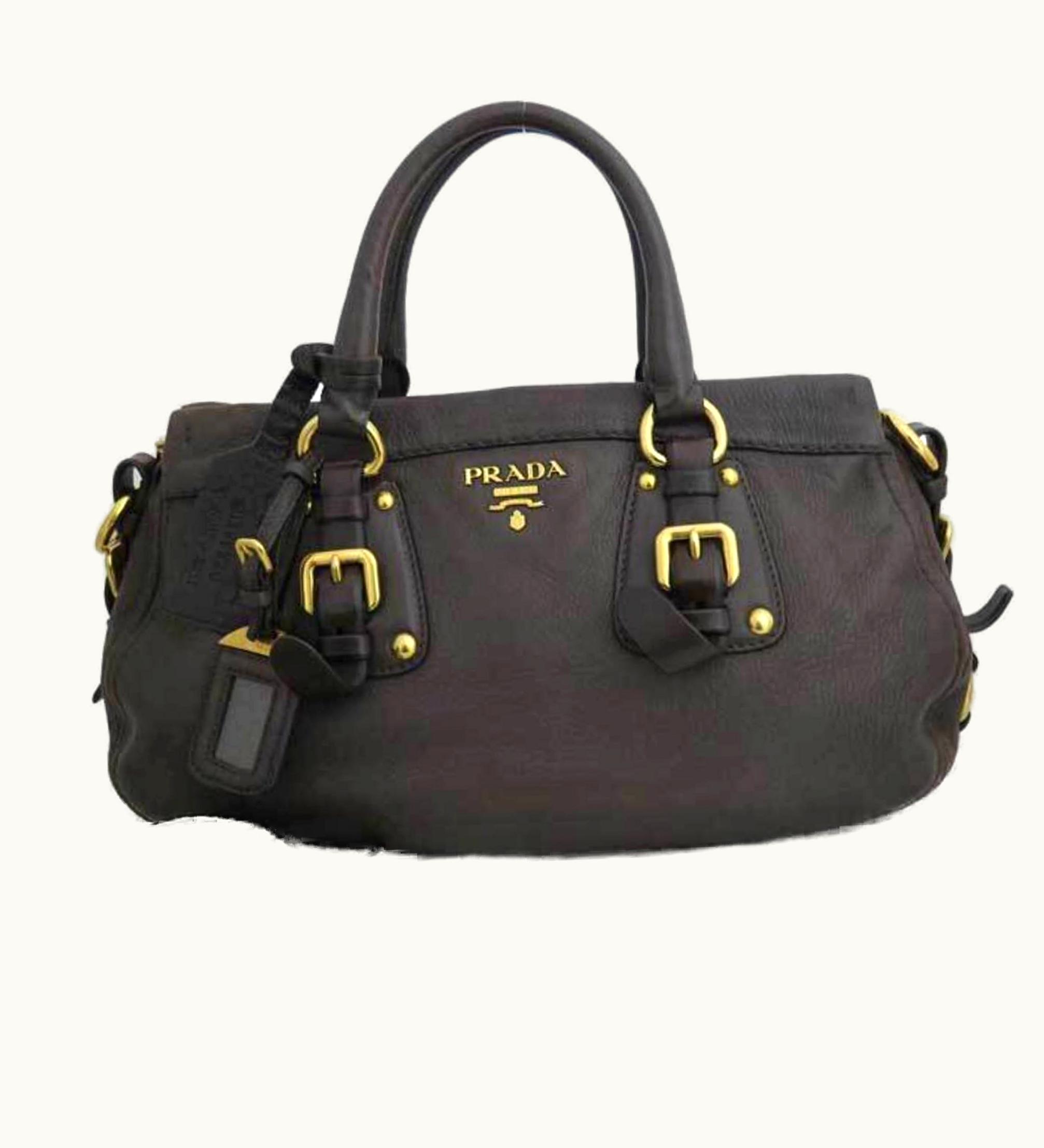 Prada 2Way Bag Logo Brown X Gold Metal Fittings Leather Handbag Shoulder Ladies