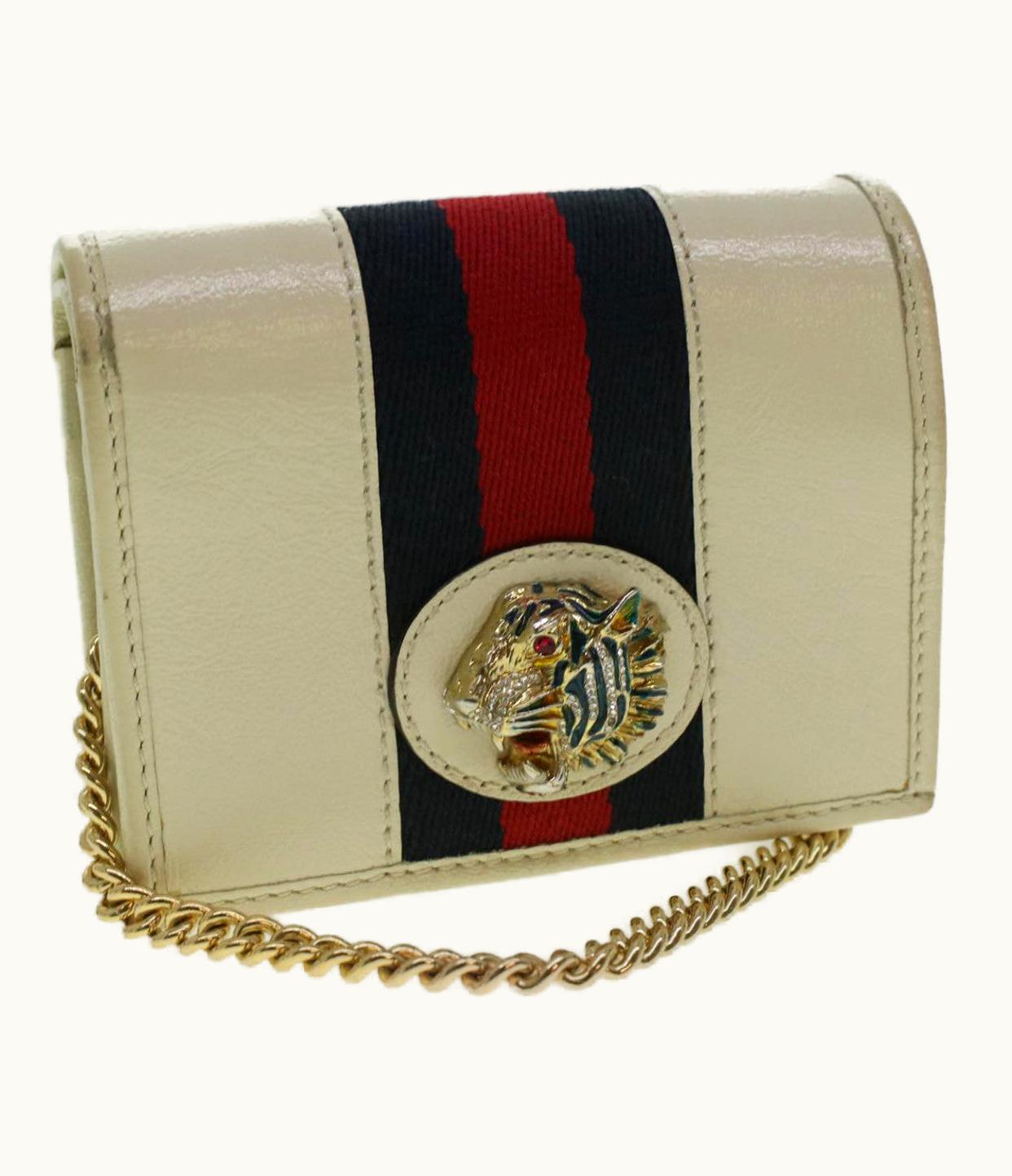 Gucci Sherry Line Chain Wallet Bifold Wallet Leather Red Navy 573790
